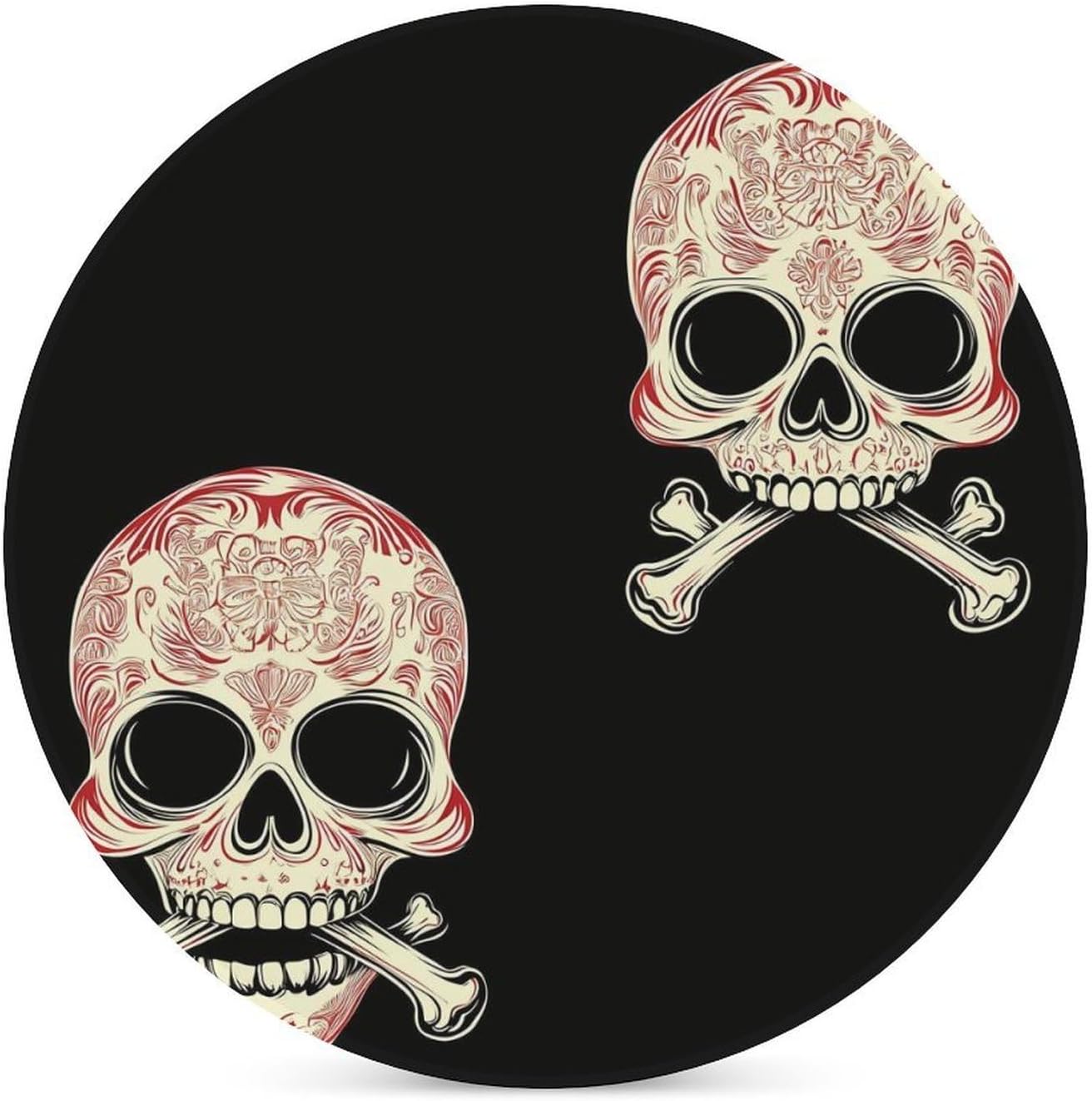 Skull Printed Coasters for Drink Round Ceramic Coaster with Cork Base Home Decorative 4PCS