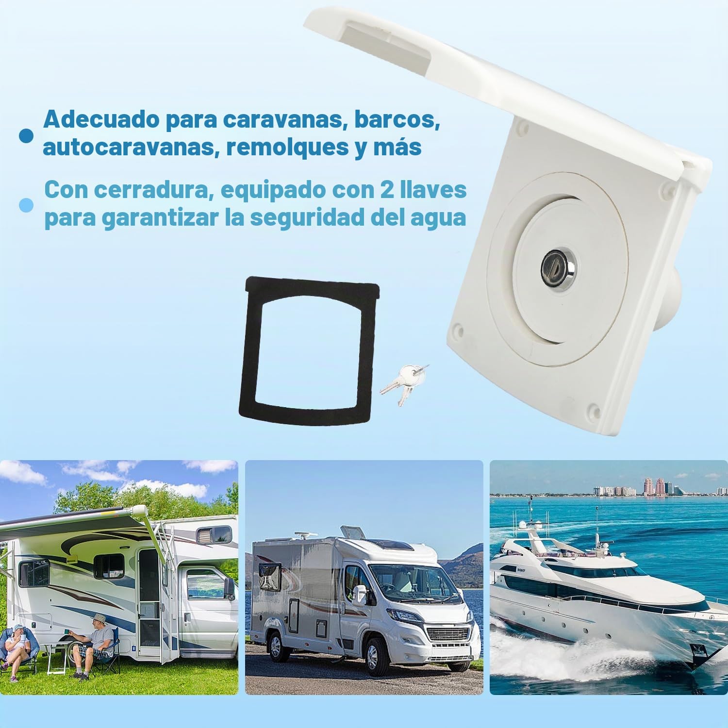 Tissting Puerto de Llenado de Agua con 2 Llaves, 3.1 x 3.1 Pulgadas (79 x 79 mm) IP44 - Entrada de Agua Dulce por Gravedad para RV, Caravana, Remolque, Diseño Impermeable con Bloqueo y Tapa Magnética | Entrada de Agua Dulce IP44 para RV, Caravana y Remolq