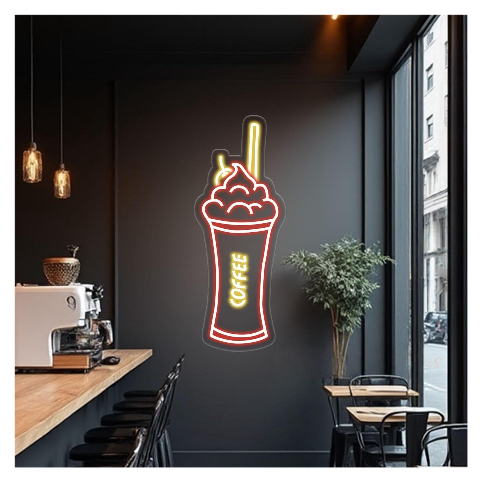 RONGCH Hanging Art Signs Iced Coffee Neon Sign,Suitable for Cold Drink Shop Wall Decor with Dimmable 16cmx40cm(D)