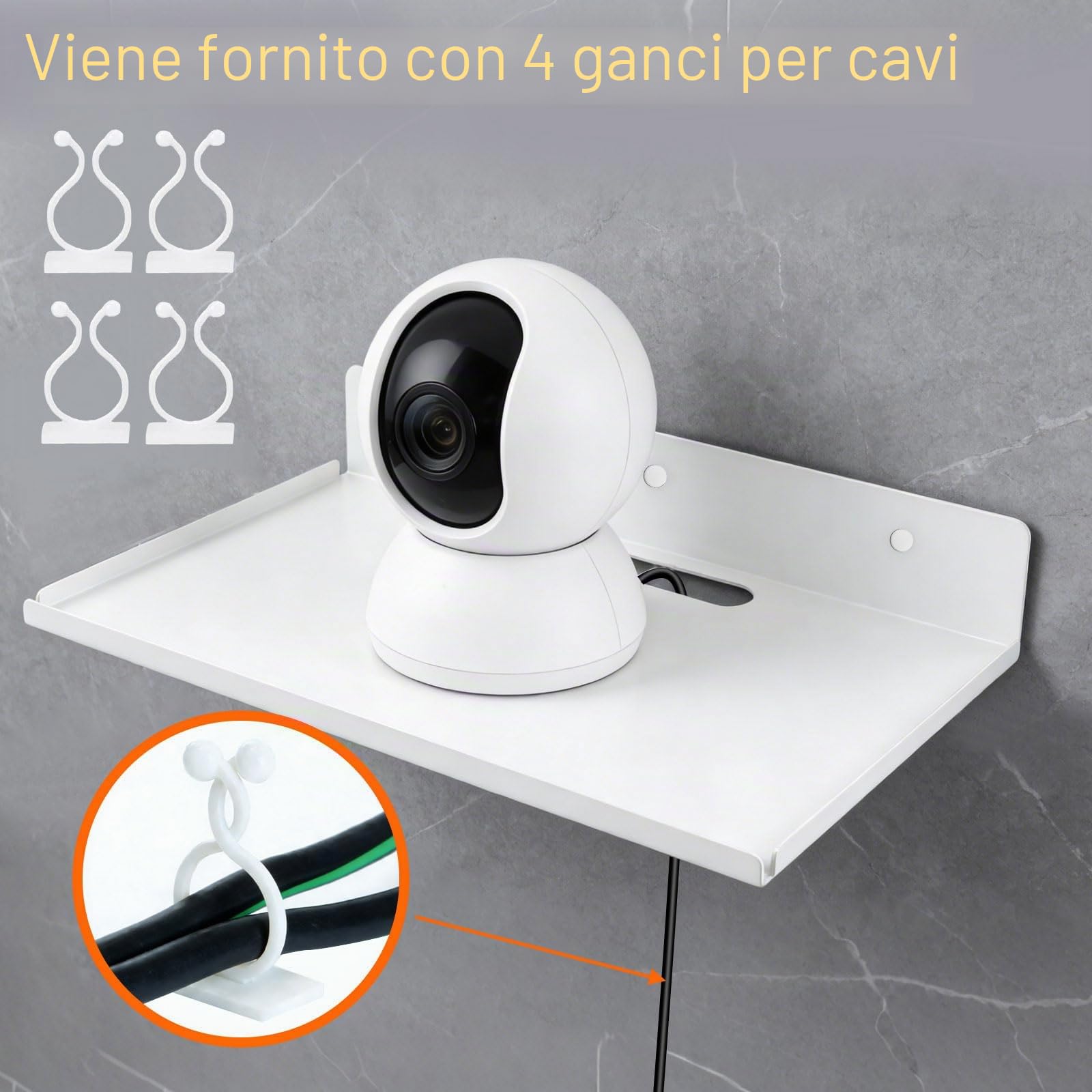 2 Pcs Mensole da Muro Metallo – Mensole Sospese Bianche con Fori per Cavi, Capacità di Carico 6 Kg, Mensola da Parete Senza Foratura per Soggiorno Camera da Letto Cucina Bagno, 30 × 20 x 4 cm