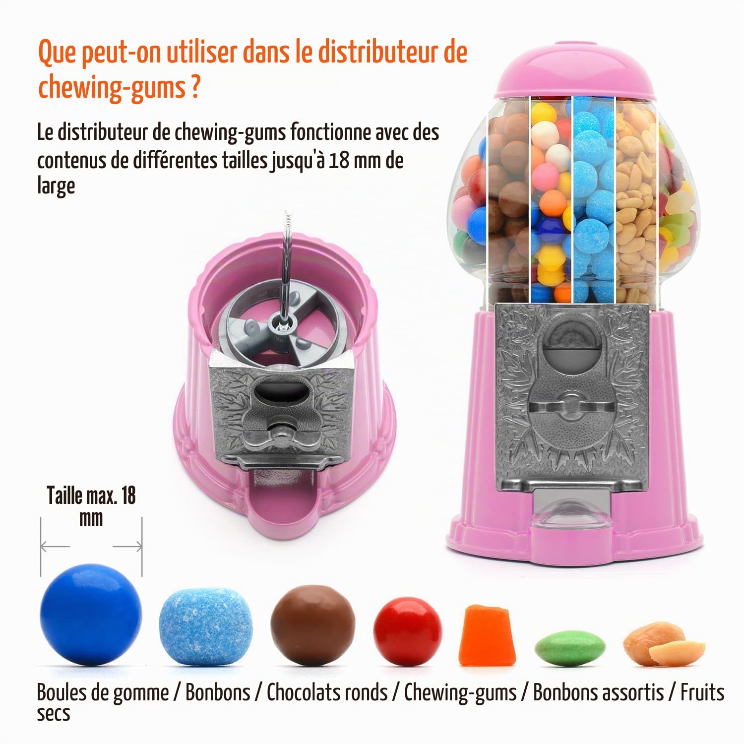 CKB LTD Gumball Distributeur de Chewing-Gum Bonbons gobstoppers en Forme de pièce de Monnaie Style Rétro Tirelire H23cm (Petite Taille 23 x 12,5 x 11,5cm) (Rose)
