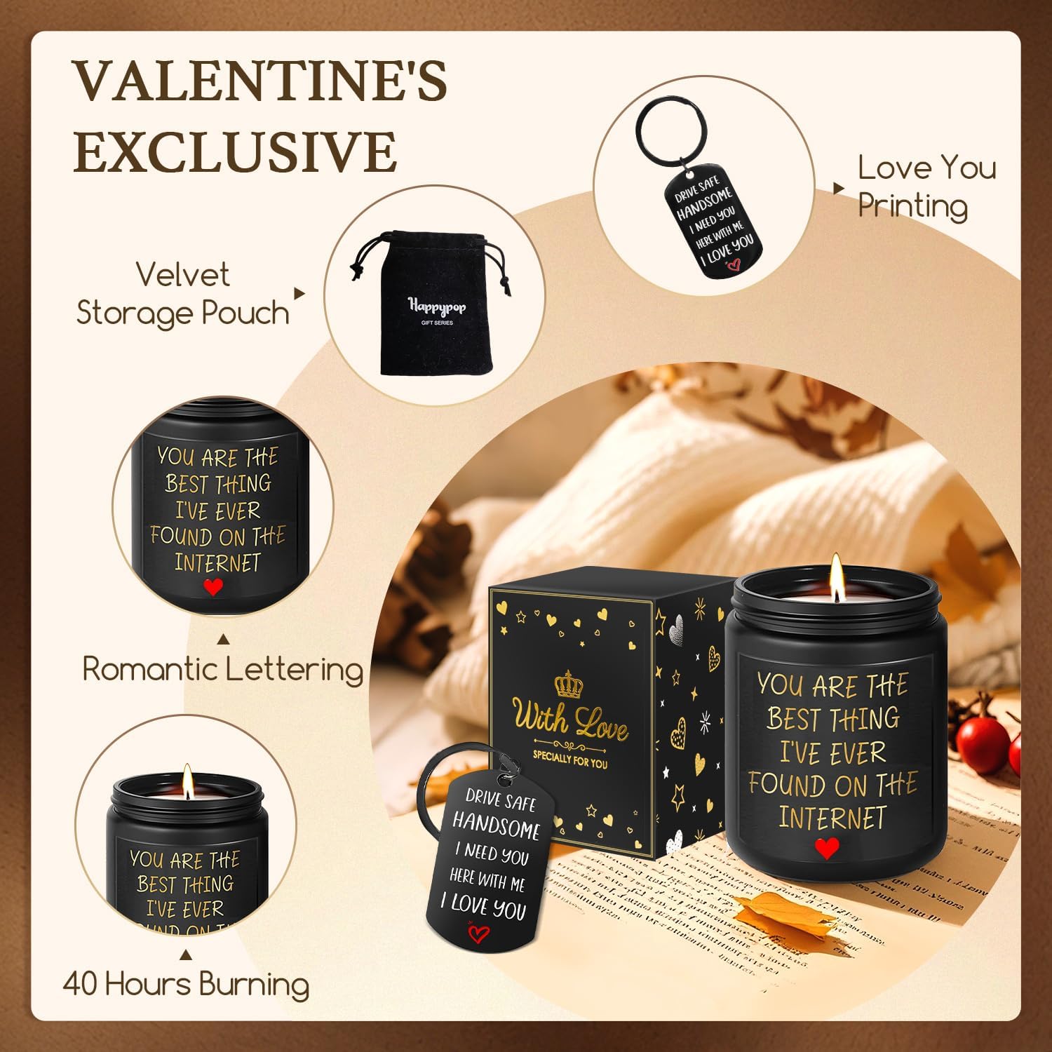 Gifts for Boyfriend - Romantic Valentine Gifts for Him Husband, Anniversary Candles for Men, Christmas Drive Safe Keychain - Image 2