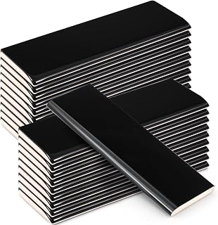 Maasechs 20pcs 2x6 Black Glossy Ceramic Bullnose Trim Tiles - Single Round Edge for Kitchen Backsplash, Bathroom & Shower Walls