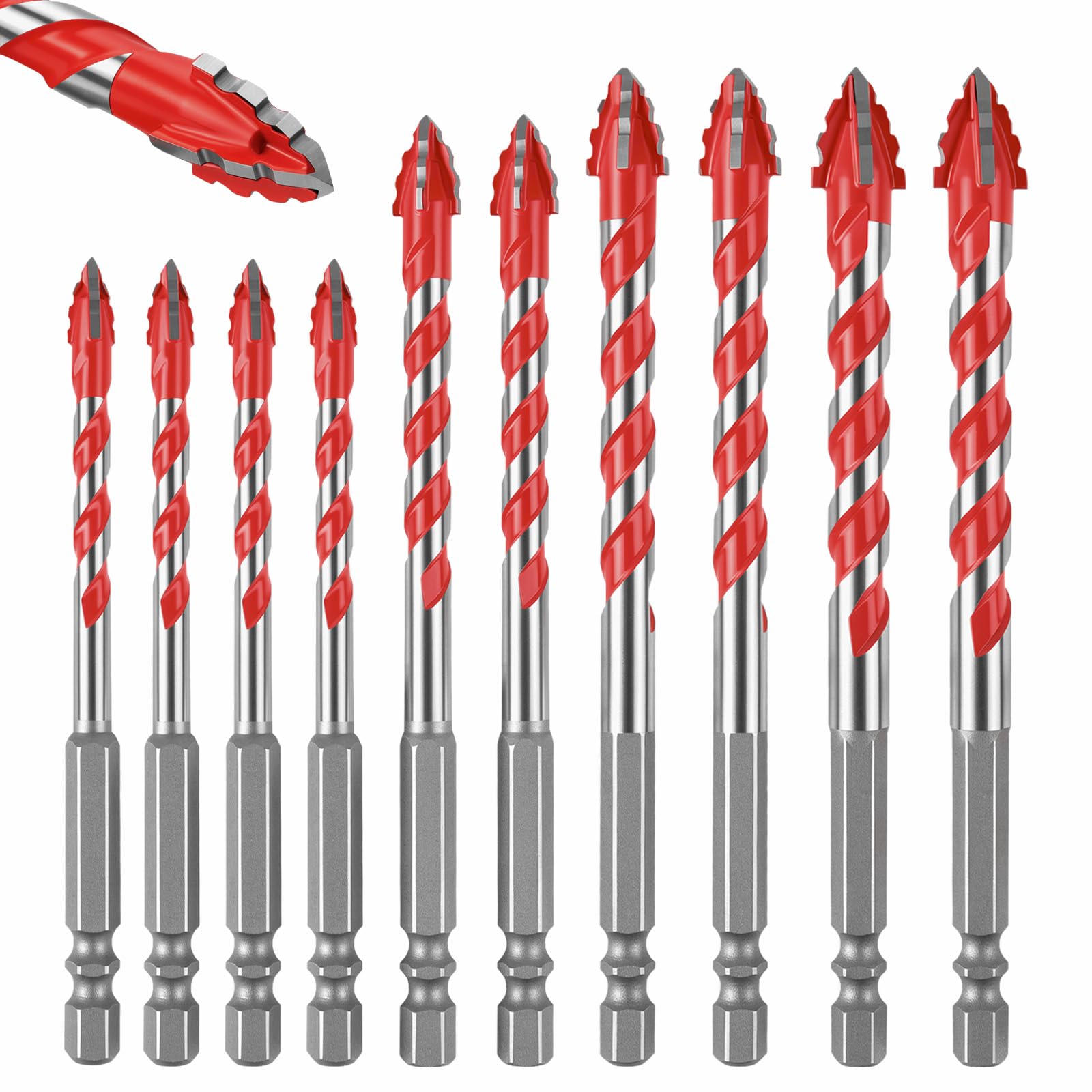 Funnytek 10PCS Masonry Drill Bits Set, Concrete Drill Bit Eccentric Drill