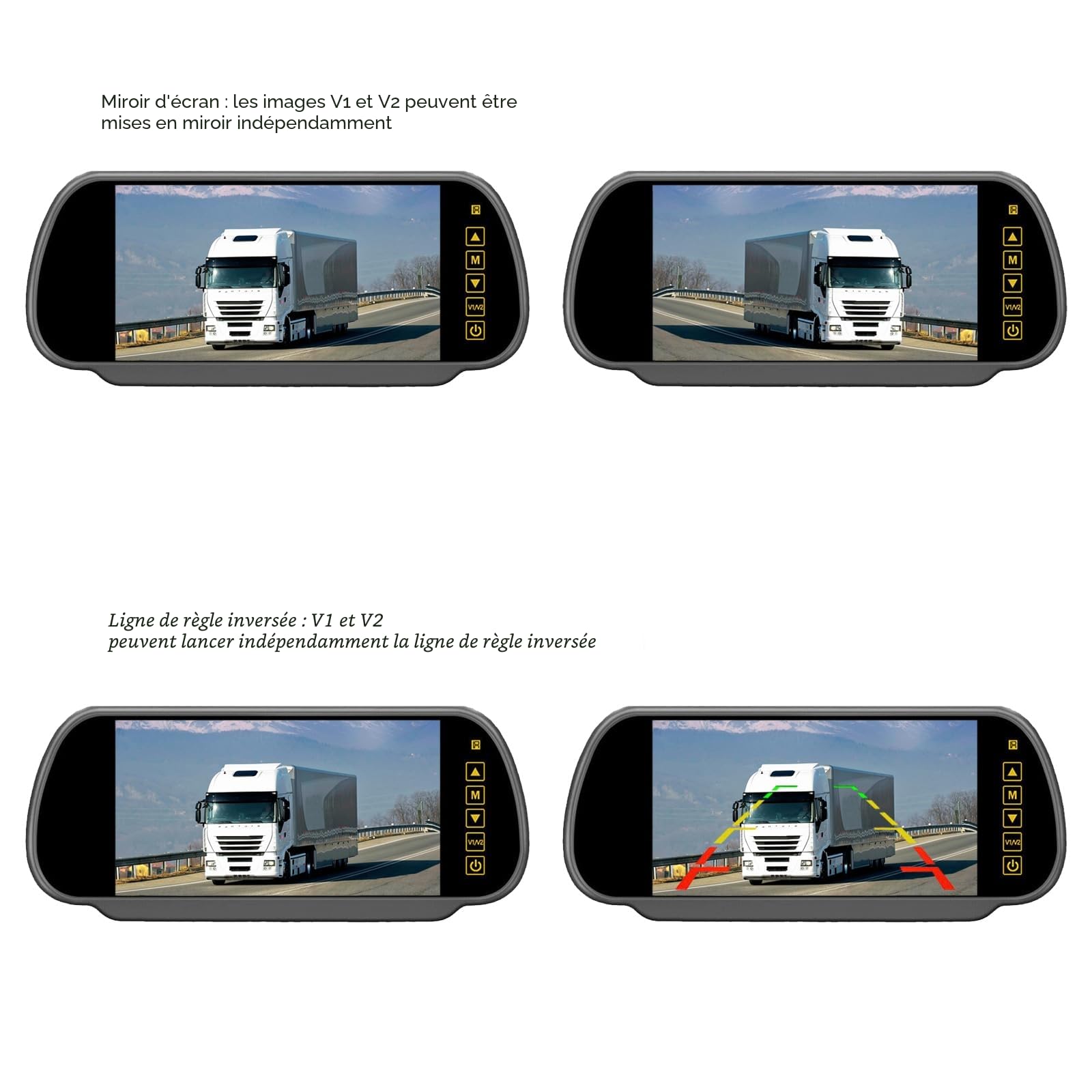 Moniteur de rétroviseur 4 broches de 17,8 cm + 18 LED Vision nocturne étanche Caméra de recul avec câble de 15 m pour camion caravane remorque camping-car 12 V-24 V