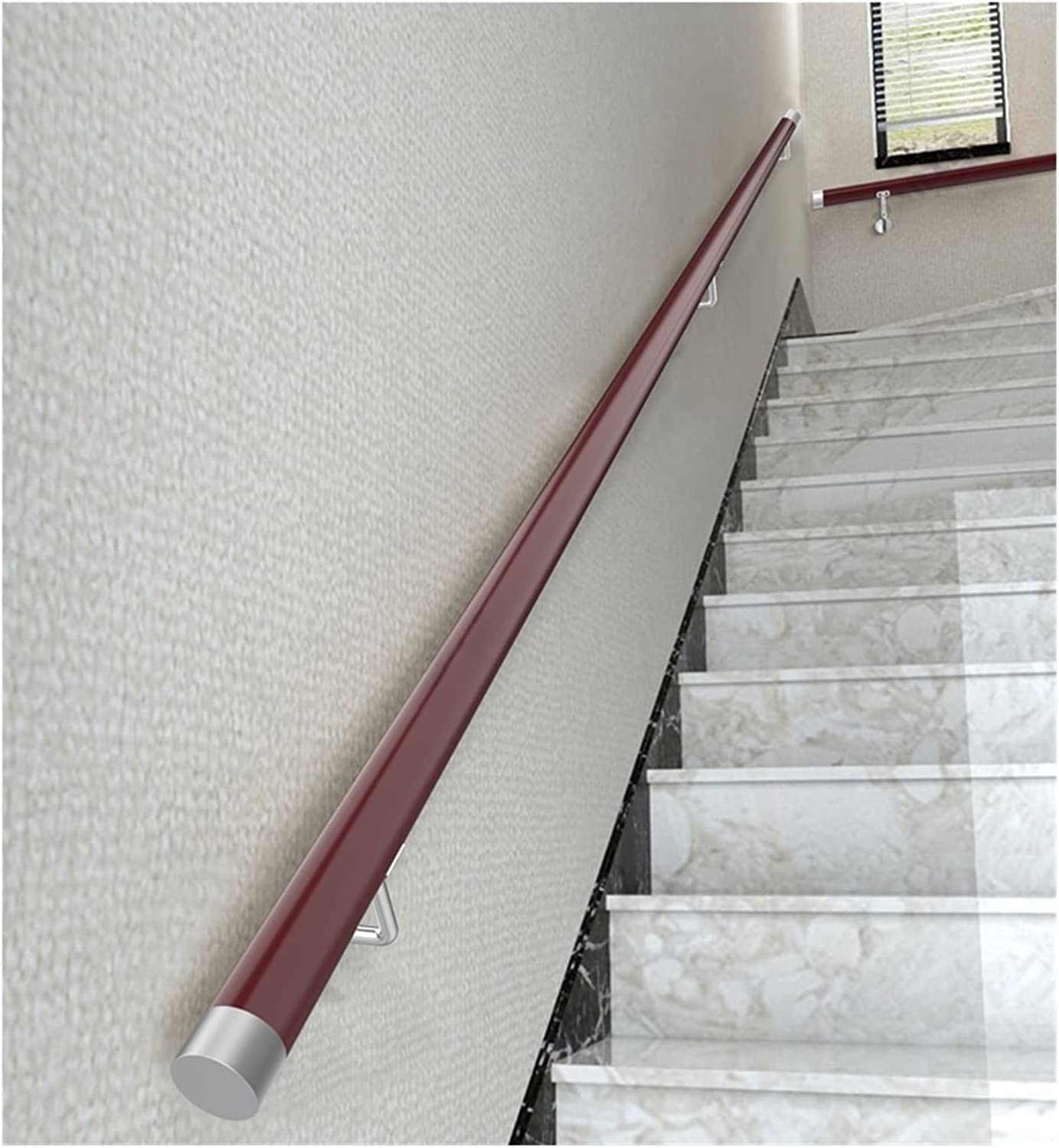 Stair Handrail Wall-Mount Elderly Children Non-Slip Support Rail with Silver Wall Brackets, Natural Banister(Red,0.6m(2ft))