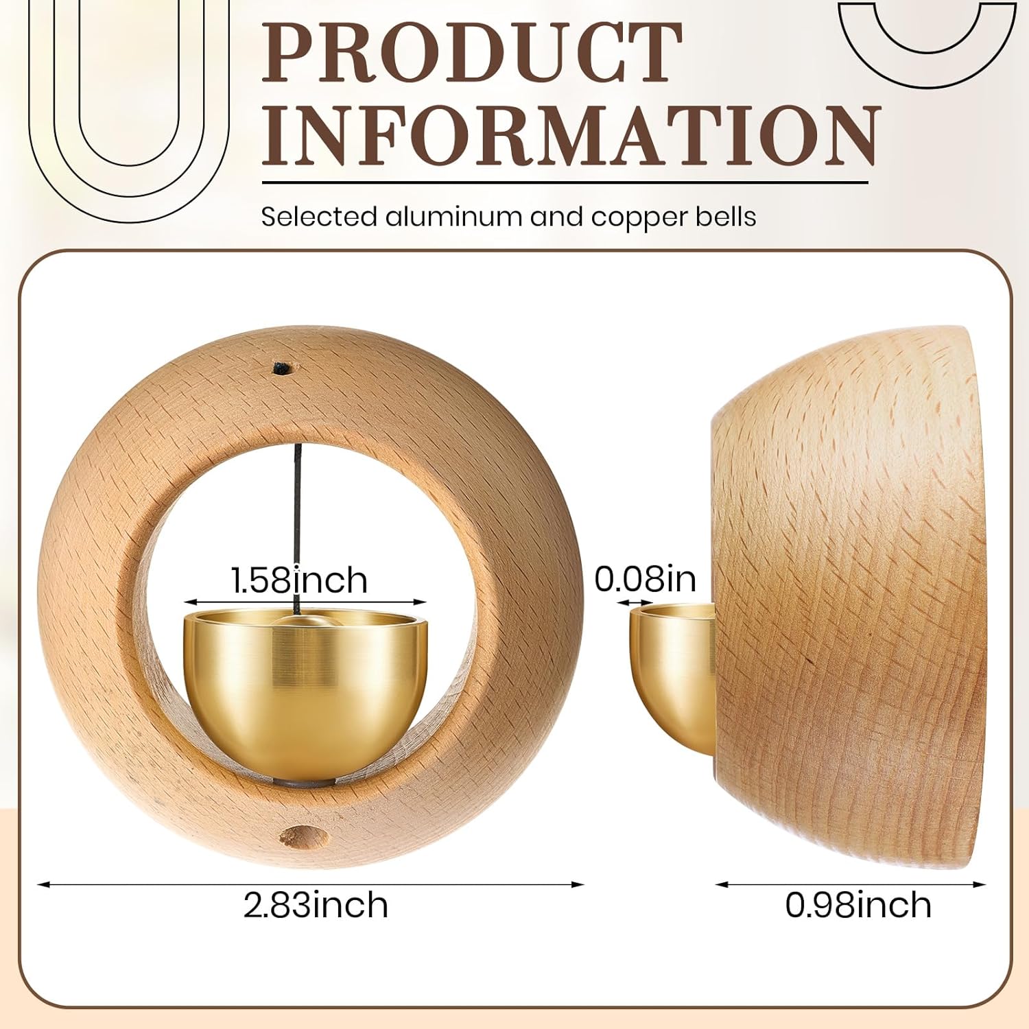 2 Pcs Shopkeepers Bell for Door Opening, Magnetic Wood Doorbell Chime When Door Opens, Magnetic Doorbell for Cafe Glass Doors Store Entrance, Housewarming Gift(Round,2.95 x 2.95 Inches)