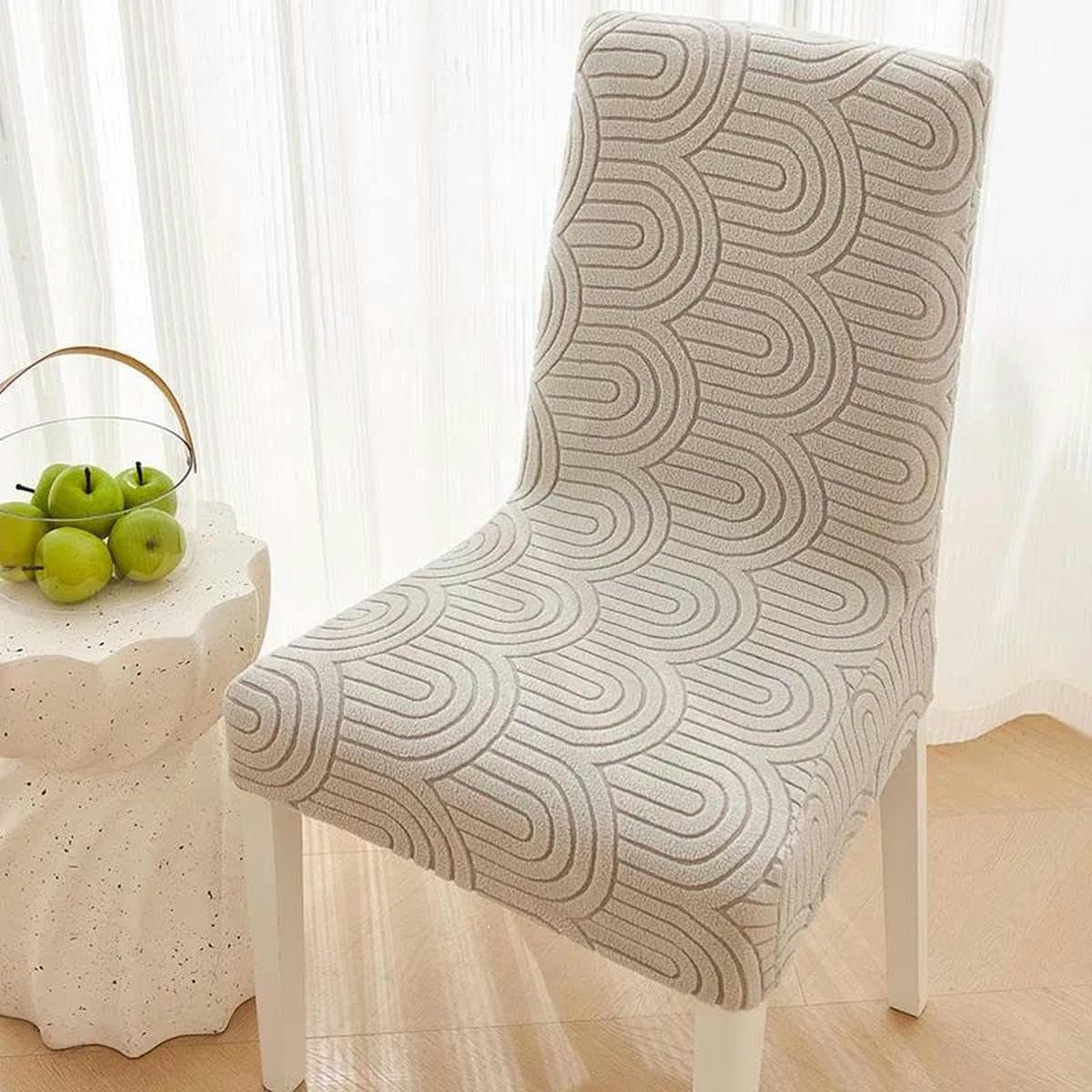 Fodera per sedia elastica con motivo a righe Fodera per sedia elasticizzata jacquard per sala da pranzo Fodera per sedia da cucina Decorazione natalizia per la casa-inizio-4 pezzi