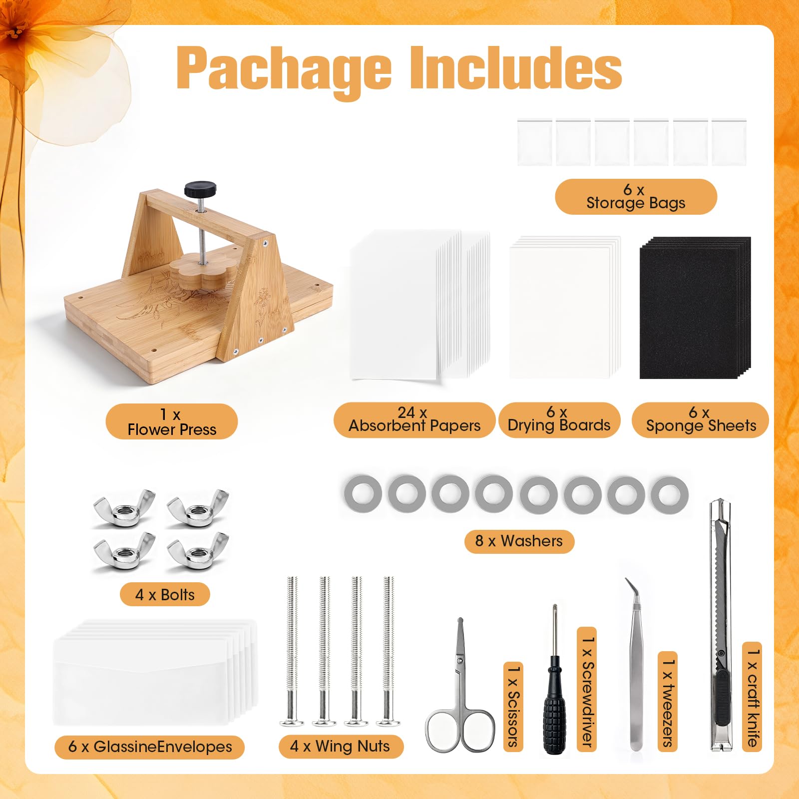cenoz Blumenpresse-Kit Groß aus Holz für Erwachsene, 30×20cm Pflanzenpresse Set mit Trocknungsplatte, DIY Pressblumen Kit, Blütenpresse & Blumenpresse für Erwachsene, Floristen,Basteln und Dekorieren