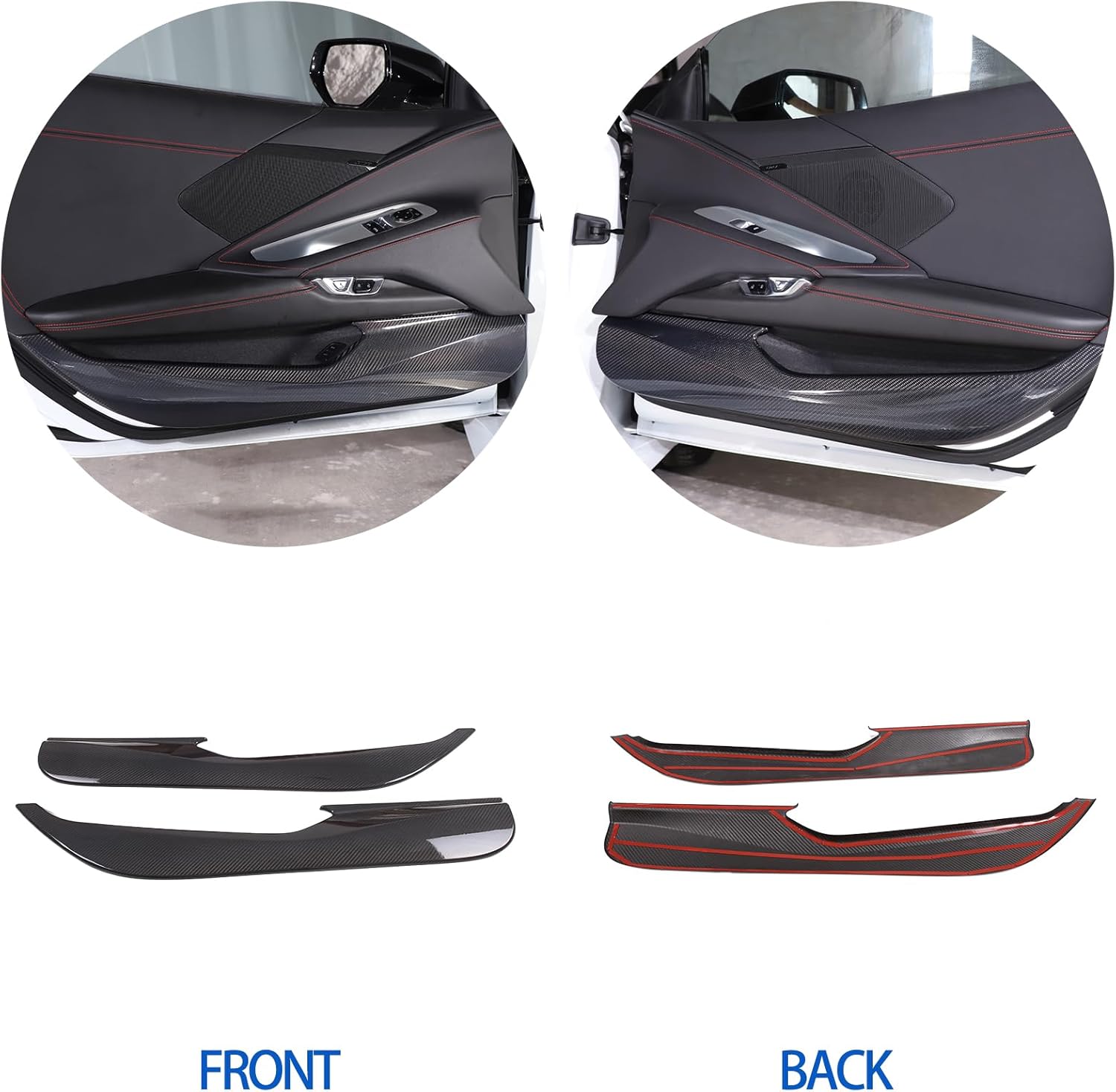 Real Carbon Fiber Car Door Anti Kick Panel Trim Compatible with Chevrolet Corvette C8 2020-2026, Inner Door Anti Kick Decorative Panel Protection Accessories 2Pcs (Black)