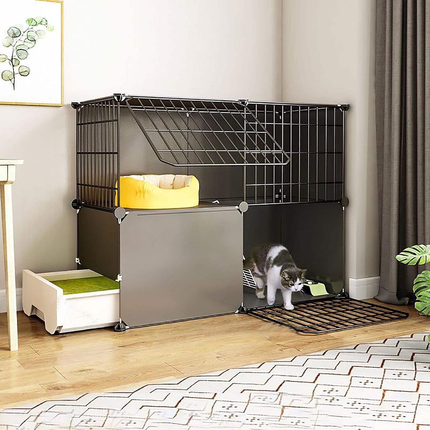 Recinto for Piccoli Animali Domestici: Cavo, Porta e smontabile(Black,95x37x73cm)