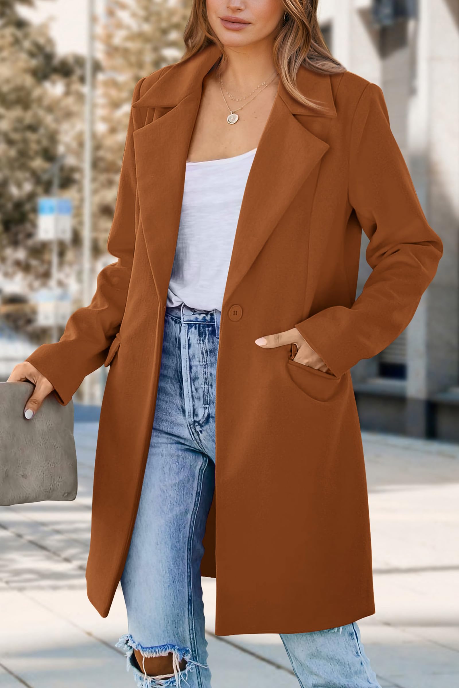 PRETTYGARDEN Women's Business Casual Long Blazer Jackets(Brown,M) view 5