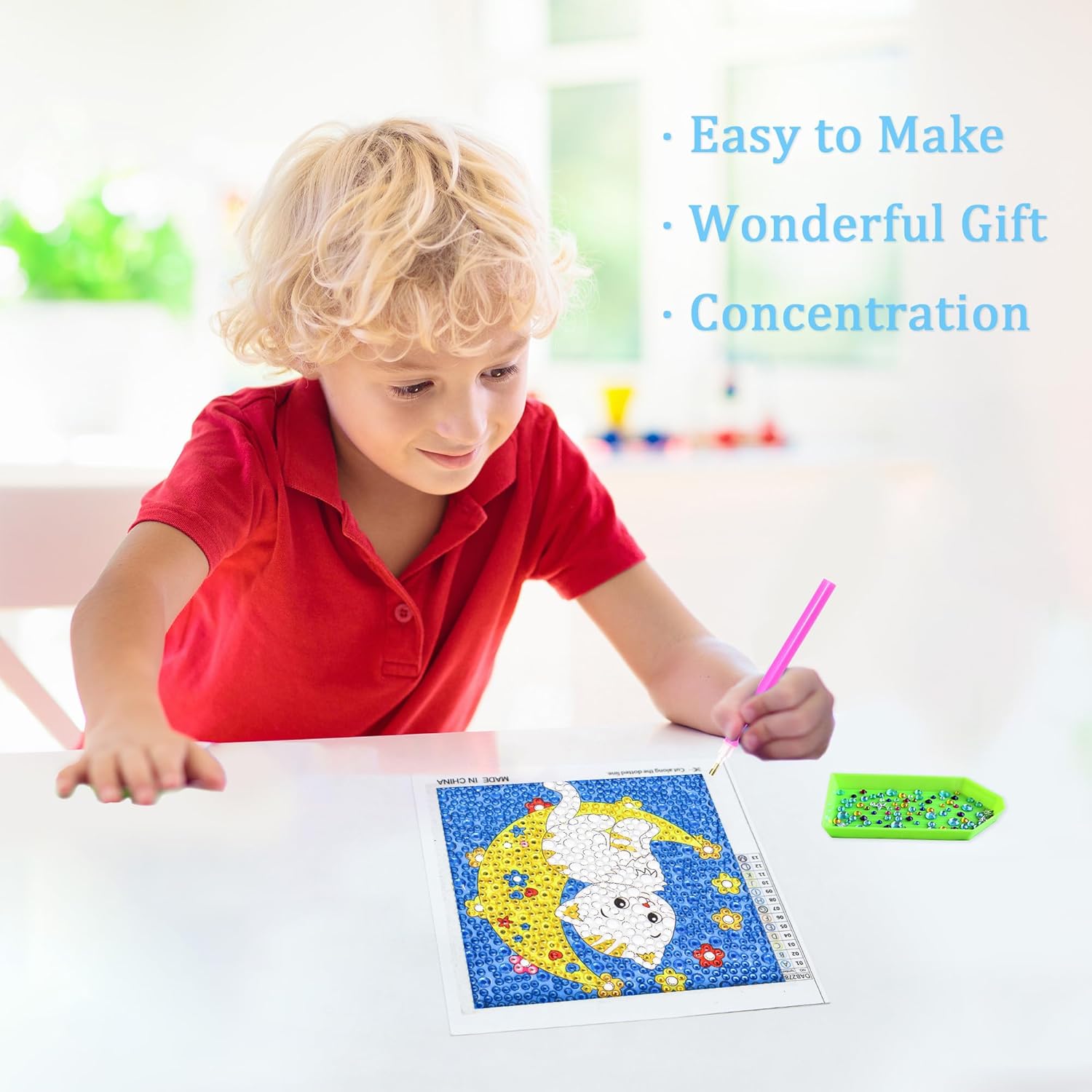 Libfx Diamond Art Kits for Kids with Frame Diamond Art for Girls Boys Beginners Arts and Crafts Ages 8-12 Birthday Gifts (Blue cat)