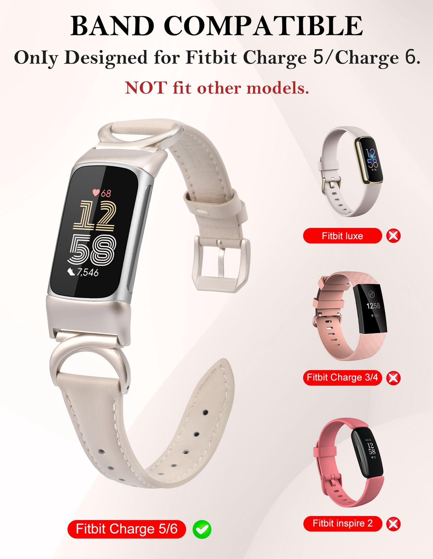 TOYOUTHS Leather Straps Compatible with Fitbit Charge 6/Charge 5 Strap Women - Image 3