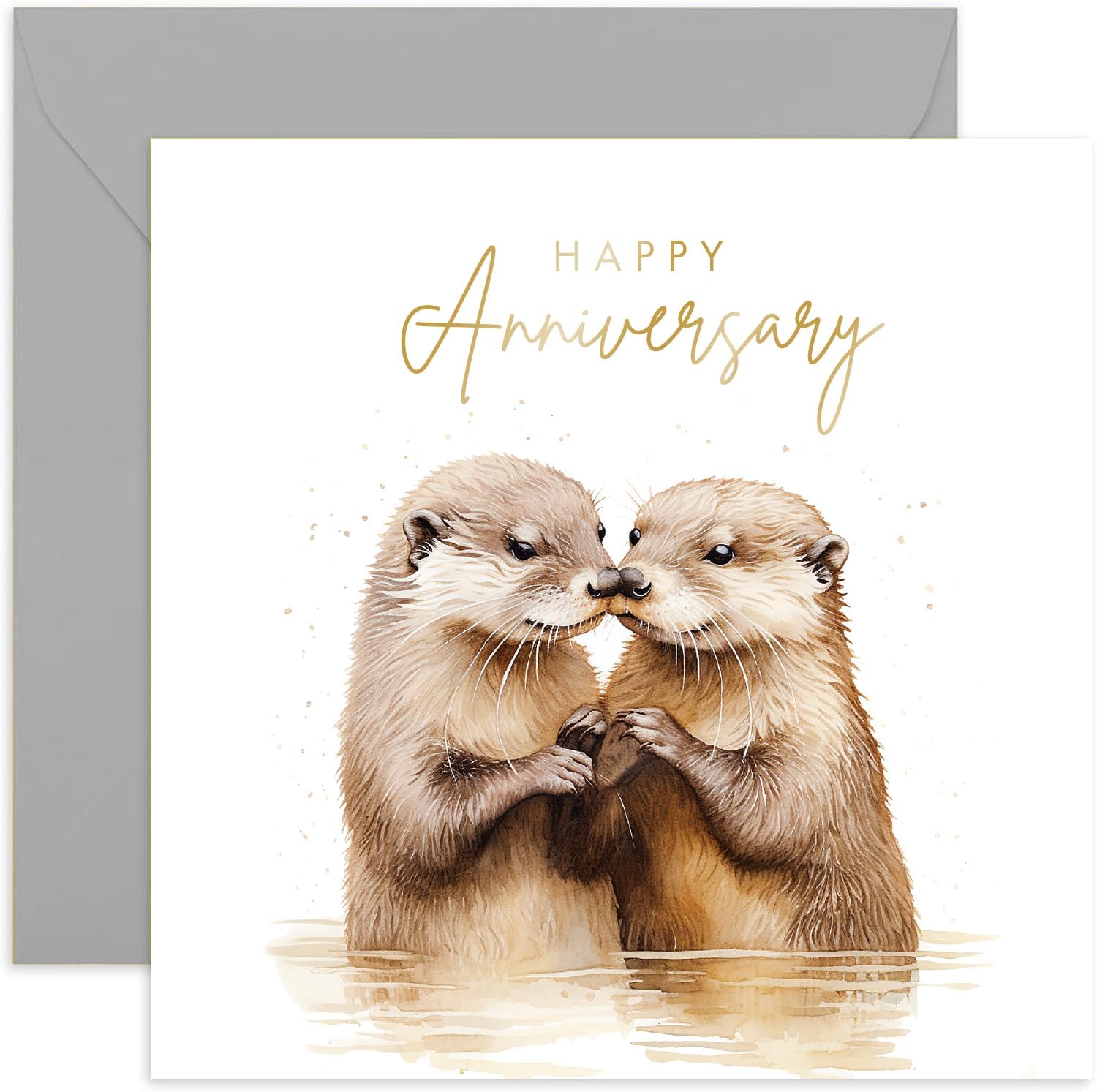 Old English Co. Wedding Anniversary Card for Wife or Husband - Special Couple Otter Anniversary Card - Gold Foil Watercolour Artwork Congratulations