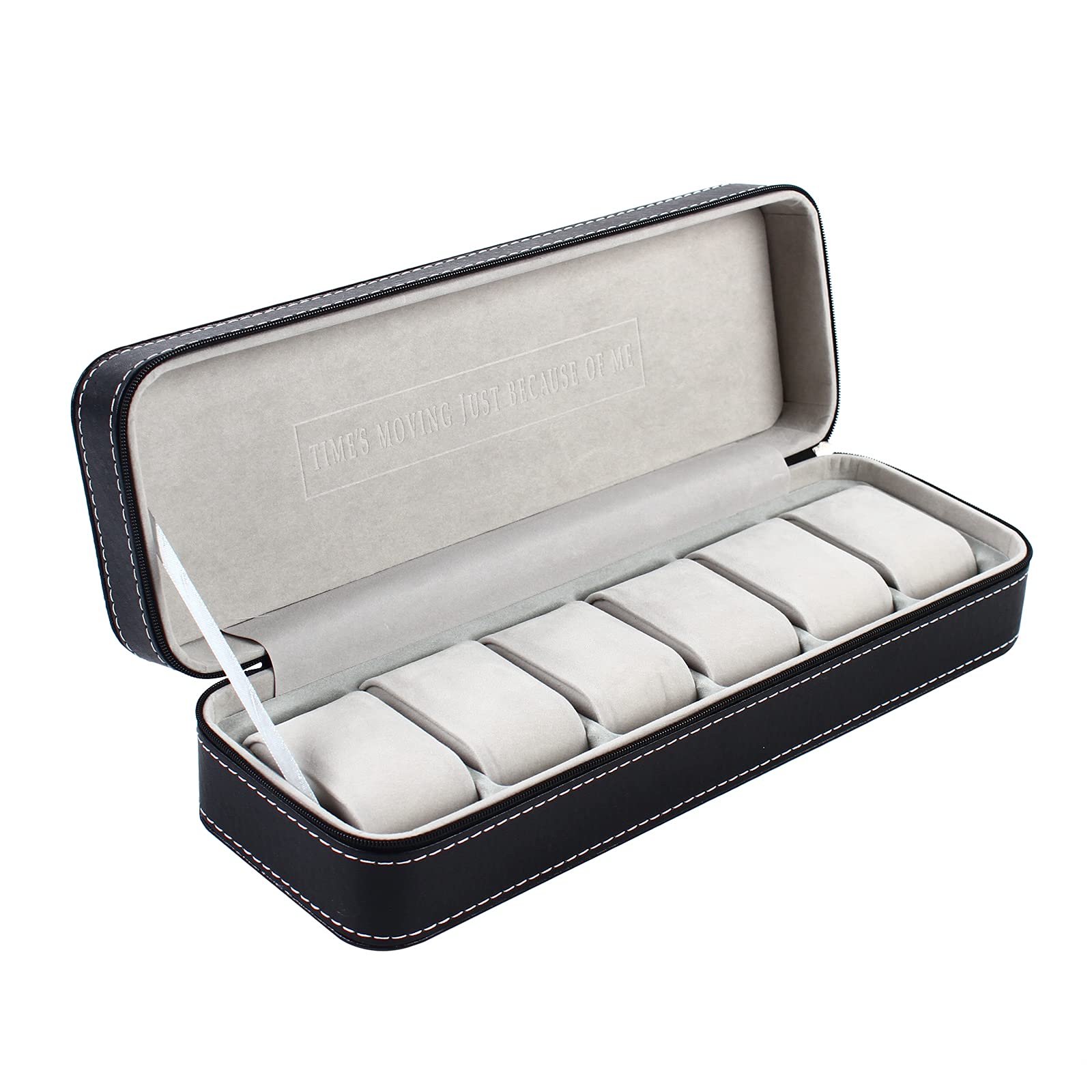 WUSILILU 6 Slots Portable Watch Box, Waterproof Travel Zipper Watch Collector Storage Jewelry Box Case, Multifunction Storage Organizer for Cufflinks, Earrings, Bracelets (13 * 4.3 * 2.95inch)