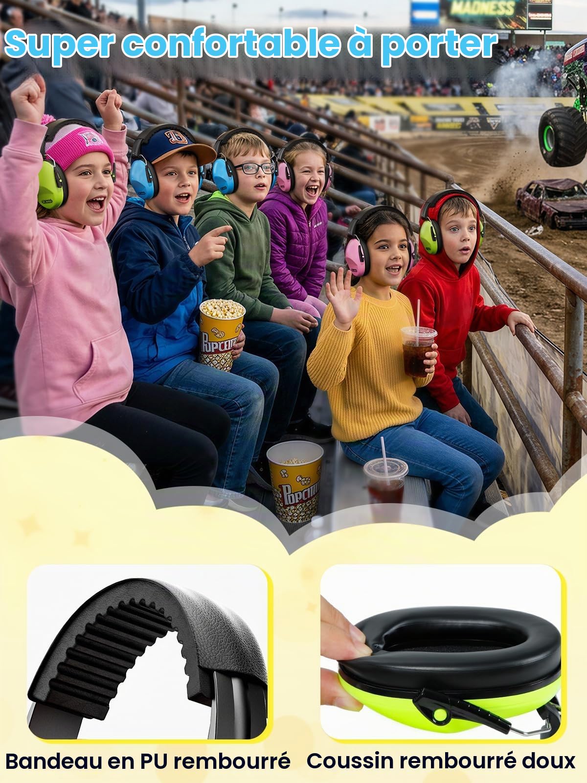 Dr.meter Protège-oreilles pour enfants, casque antibruit SNR 27,4 dB avec suppression de bruit pour enfants atteints de TSA, capteurs sensoriels, bandeau réglable, protection auditive