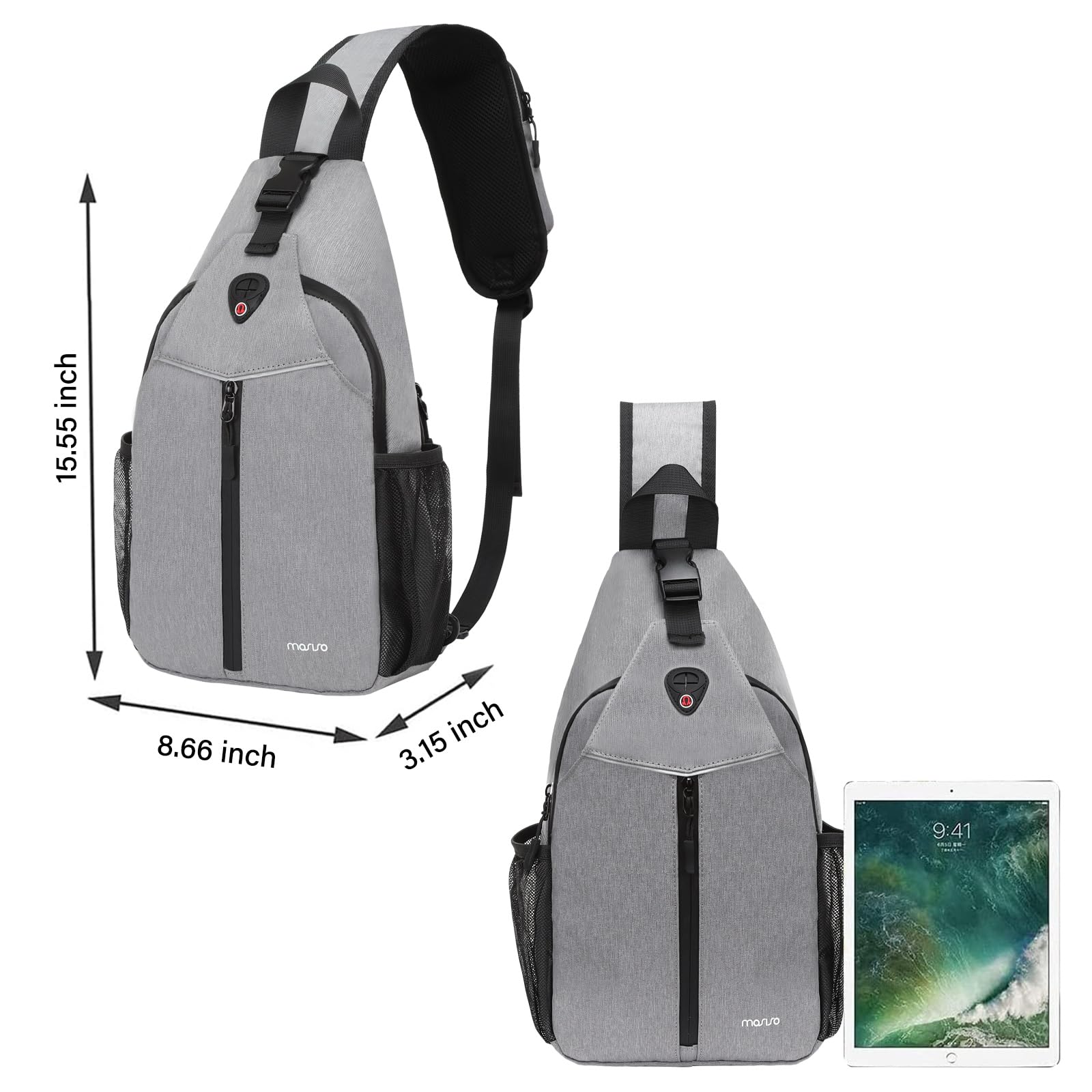 MOSISO Sling Backpack Travel Hiking Daypack, Crossbody Sling Bag with Vertical Pocket & Phone Pocket One Shoulder Chest Bag, Gray