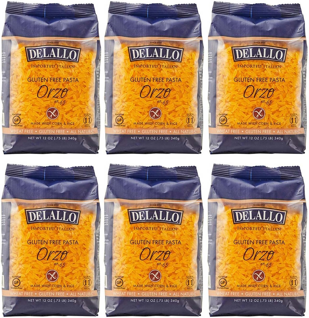 Gluten Free Orzo Pasta, 12 oz Bag, (6 Pack), Made with Corn and Rice Flour, Handcrafted in Italy, Non-GMO, All Natural, Kosher