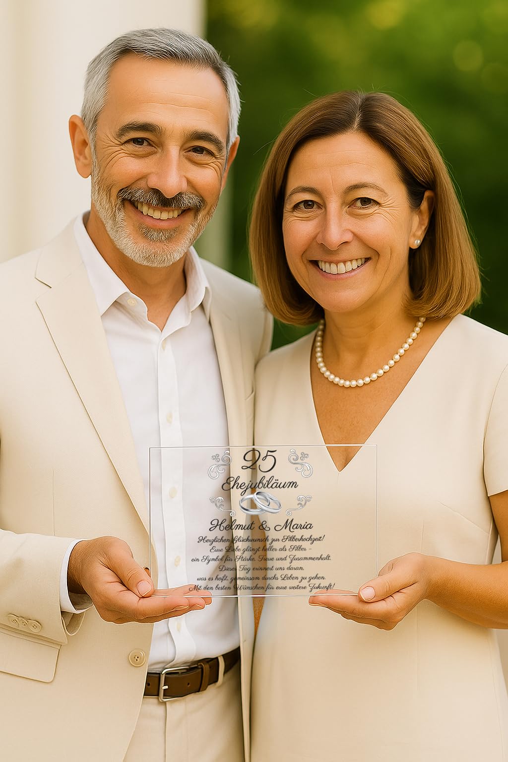 Personalisierte Kristalltafel zur Hochzeit oder Jubiläum – Elegantes Geschenk zum Ehejubiläum (z. B. 25, 40, 50 Jahre) – Gravur mit Namen, Datum & Widmung