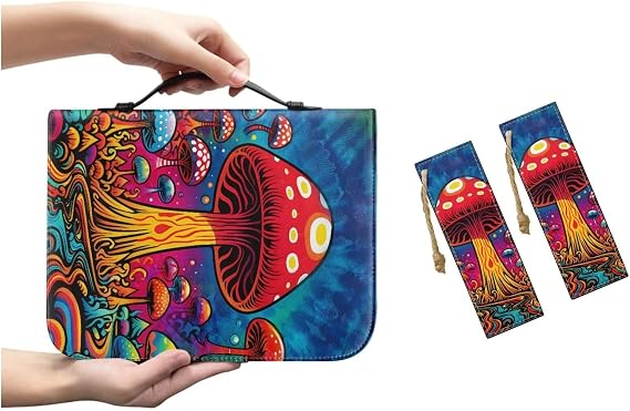Suhoaziia Housse Bible Cuir Synthétique Femme – Taille M à 2XL, Poignée, Fermeture Éclair, Poches Multifonctions + 2 Marque-Pages
