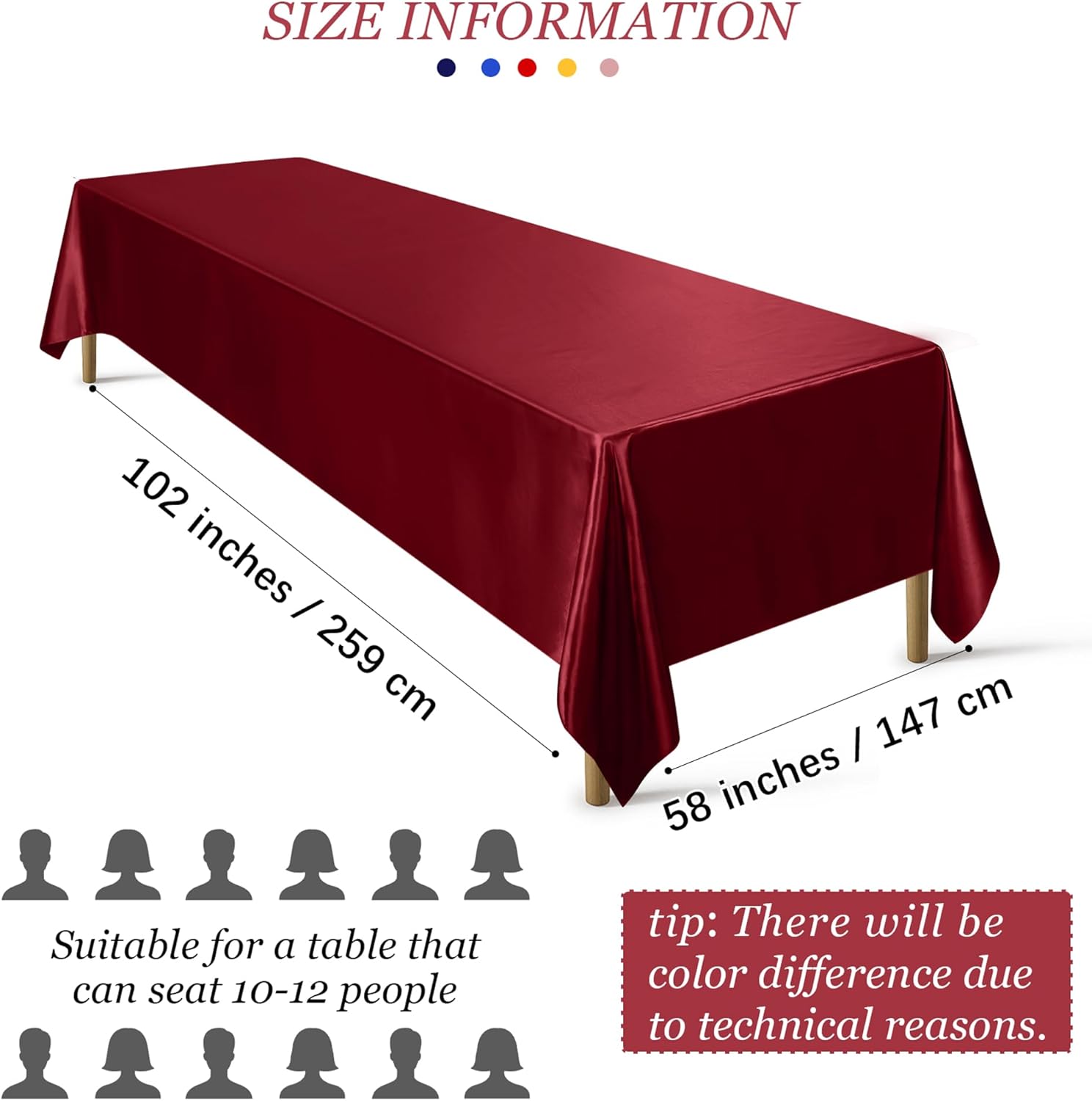 Ruisita Satin Party Tablecloth Table Cover 58 x 102 Inches Wedding Rectangle Bright Silk Tablecloth Table Cover Smooth Fabric Tablecloth Table Decor for Wedding Banquet Table Decoration, Burgundy Burgundy 58 x 102 Inches