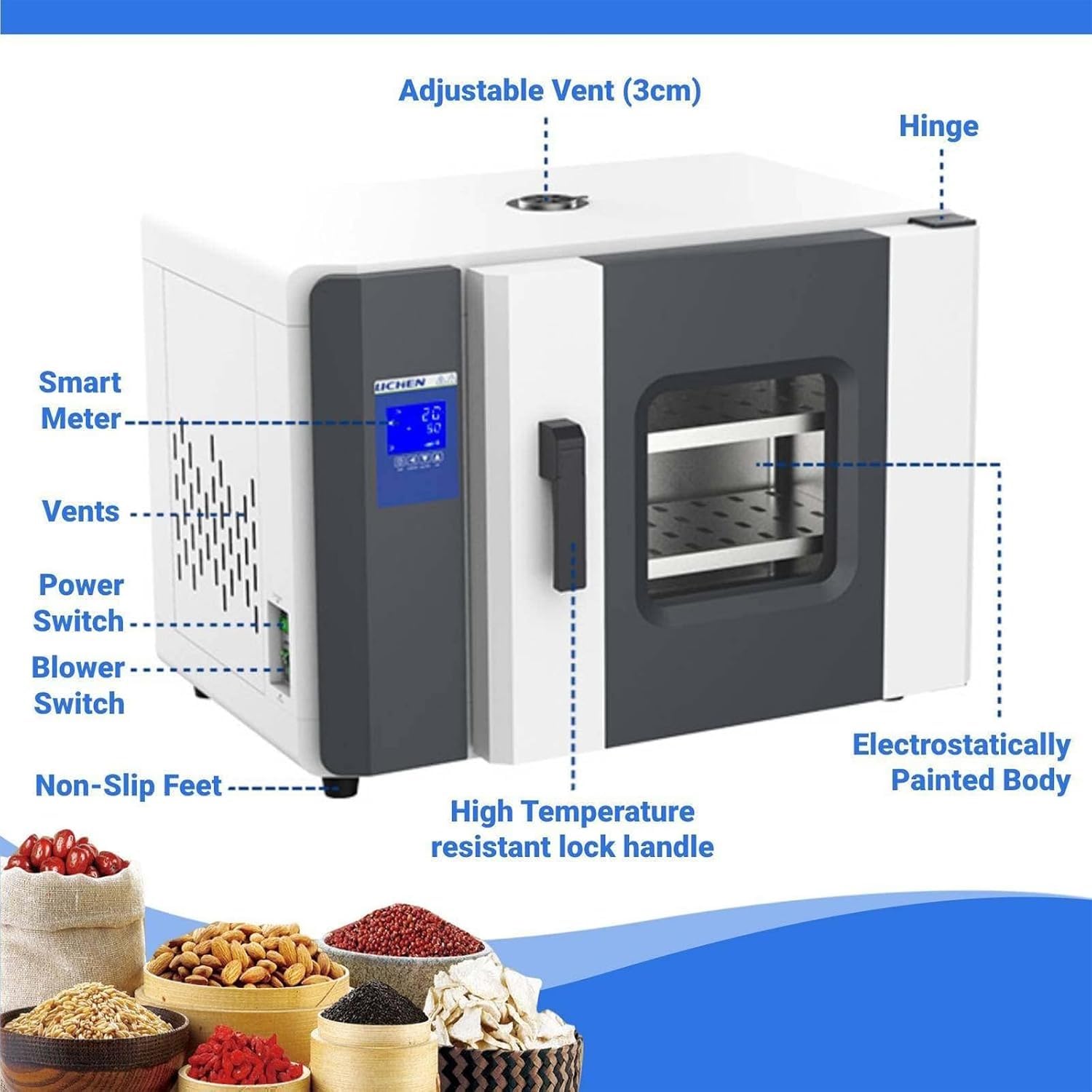 Piekarnik laboratoryjny 15,6 l, przemysłowy piec do suszenia strumieniowego o stałej temperaturze z wyświetlaczem LCD, RT+5~300℃, timer 9999 min, do pieczenia