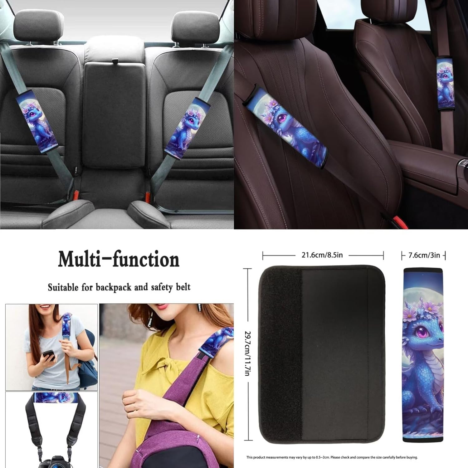 Dragon Car Seat Cover Set, 4 Front Rear Split Bench Seat Cushion, 1 Steering Wheel Wrap, 2 Gear Lever Cover Hand Brake Cover and 2 Seatbelt Pad Wrap, 2 Cup Holder Coaster, 11 Piece