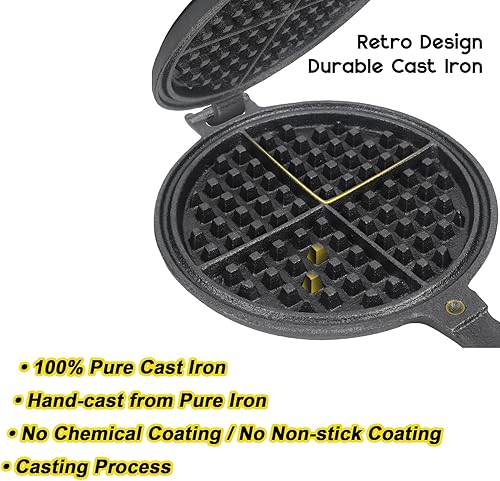 Miniatura 3 de Máquina de gofres de hierro fundido para estufa o parrilla de campamento, plancha de gofres no eléctrica con bisagras de dos piezas, hace waffles