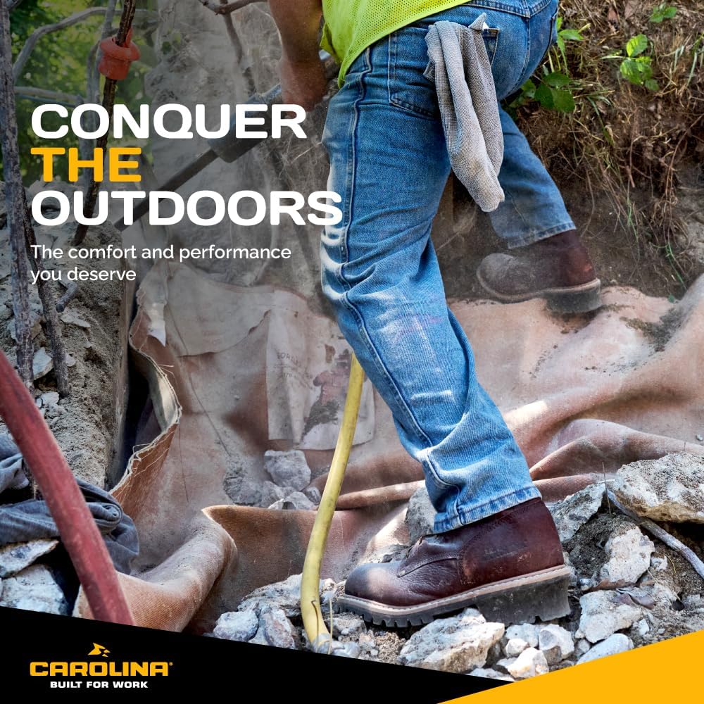 Carolina Elm 8" Unlined Logger Boots - Cushion Footbed Mens Work Boots - EH Rated - Wildland Logger Shoe - Triple-Rib Steel Shank - Memory Foam Pillow Cushion - Rubber Lug Outsole - Image 2