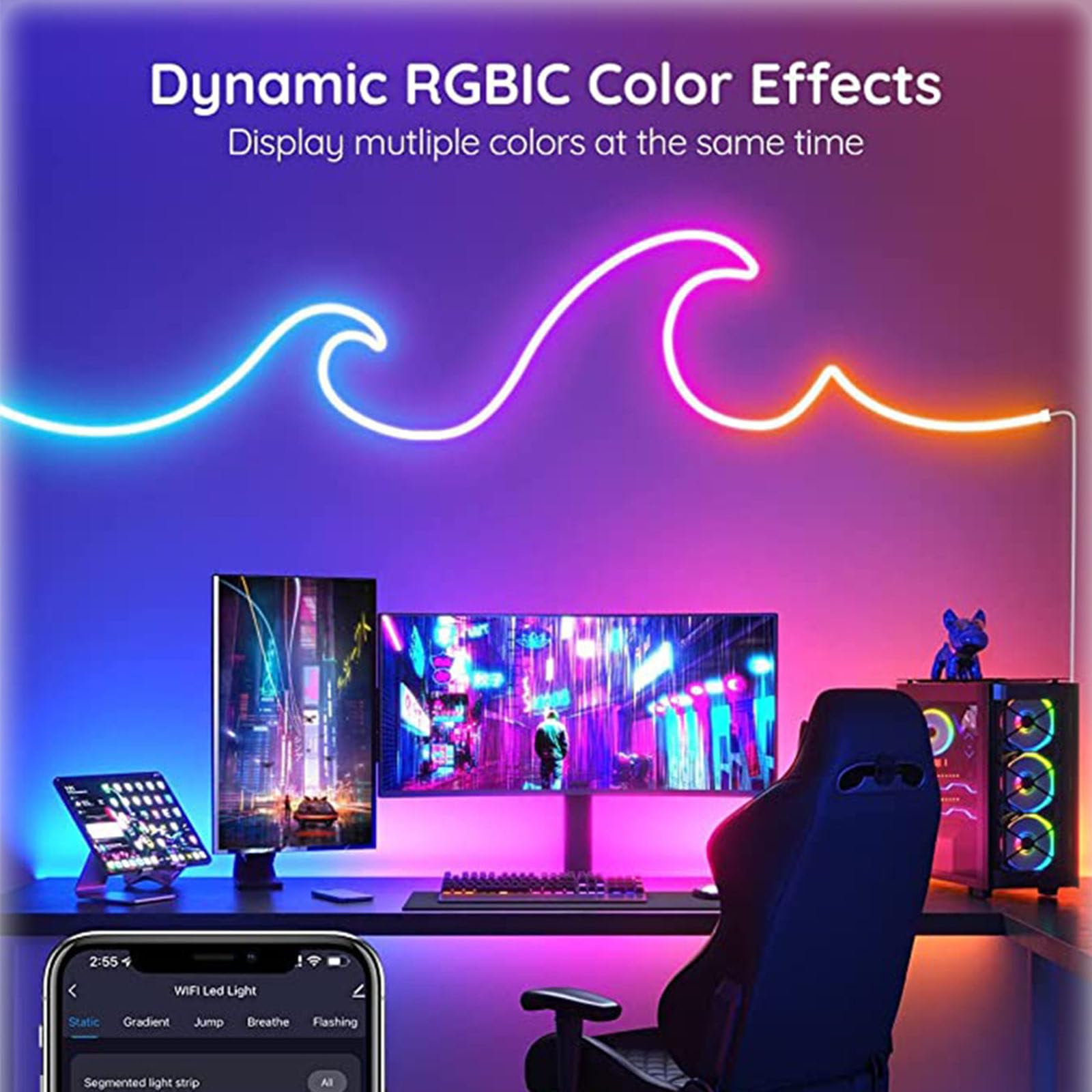 WiFi Smart Outdoor LED Neon Light Strip Bluetooth App Música Control Remoto Marquesina Strip Set,Bluetooth