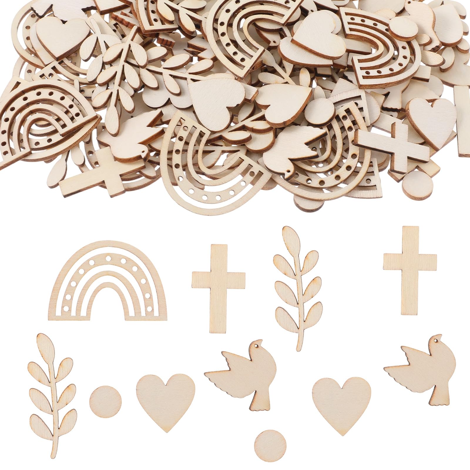 Lot de 120 cœurs en bois arc-en-ciel pour décoration de table de baptême garçon et fille pour confirmation, communion, confirmation, fête prénatale, décoration de baptême