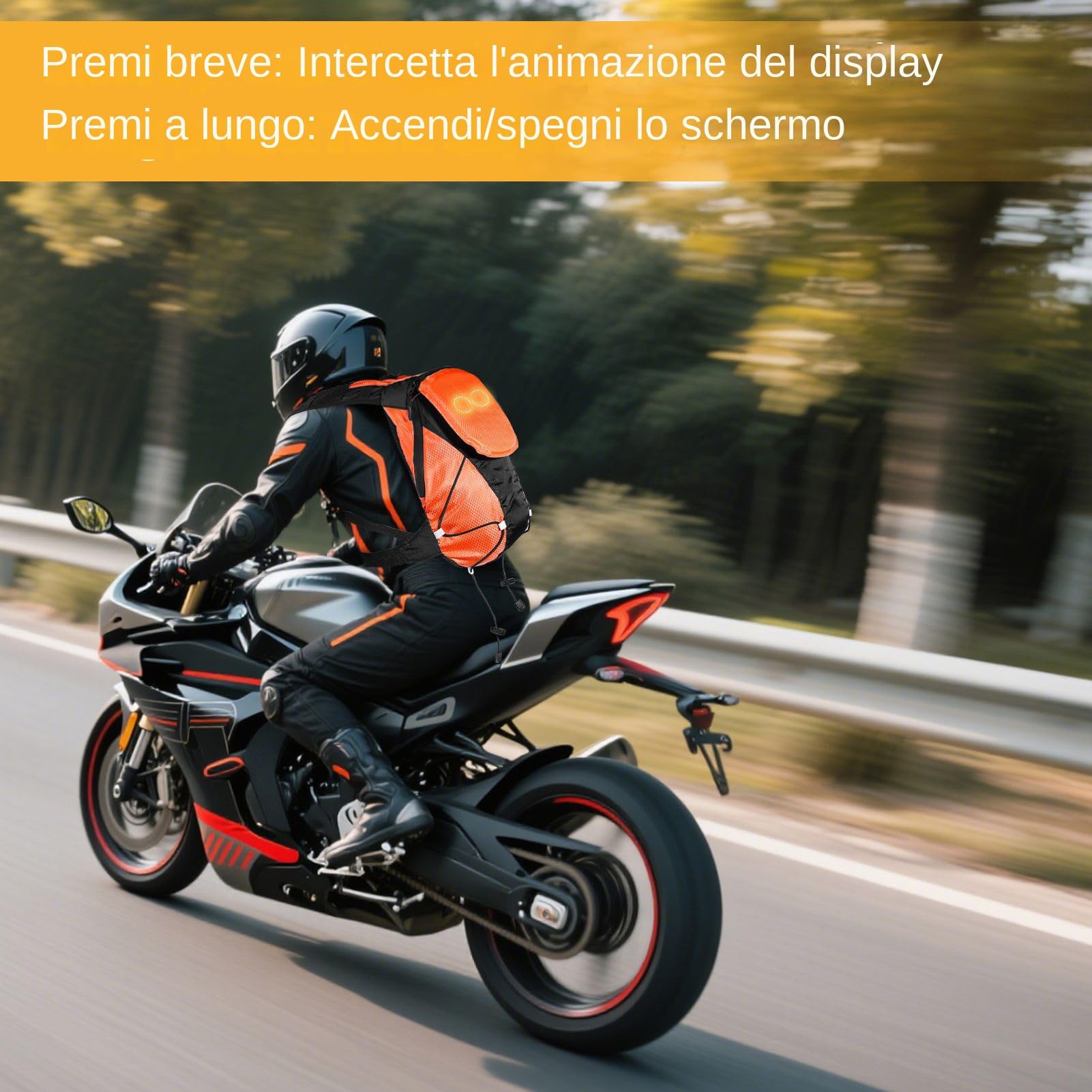 Generico Motorrad Rucksack LED Leuchttasche Rucksack Glow Multifunktionaler Rucksack für Urban Wandern Reisen Camping Radfahren Frauen Männer, Orange, riferimento alla descrizione, Siehe