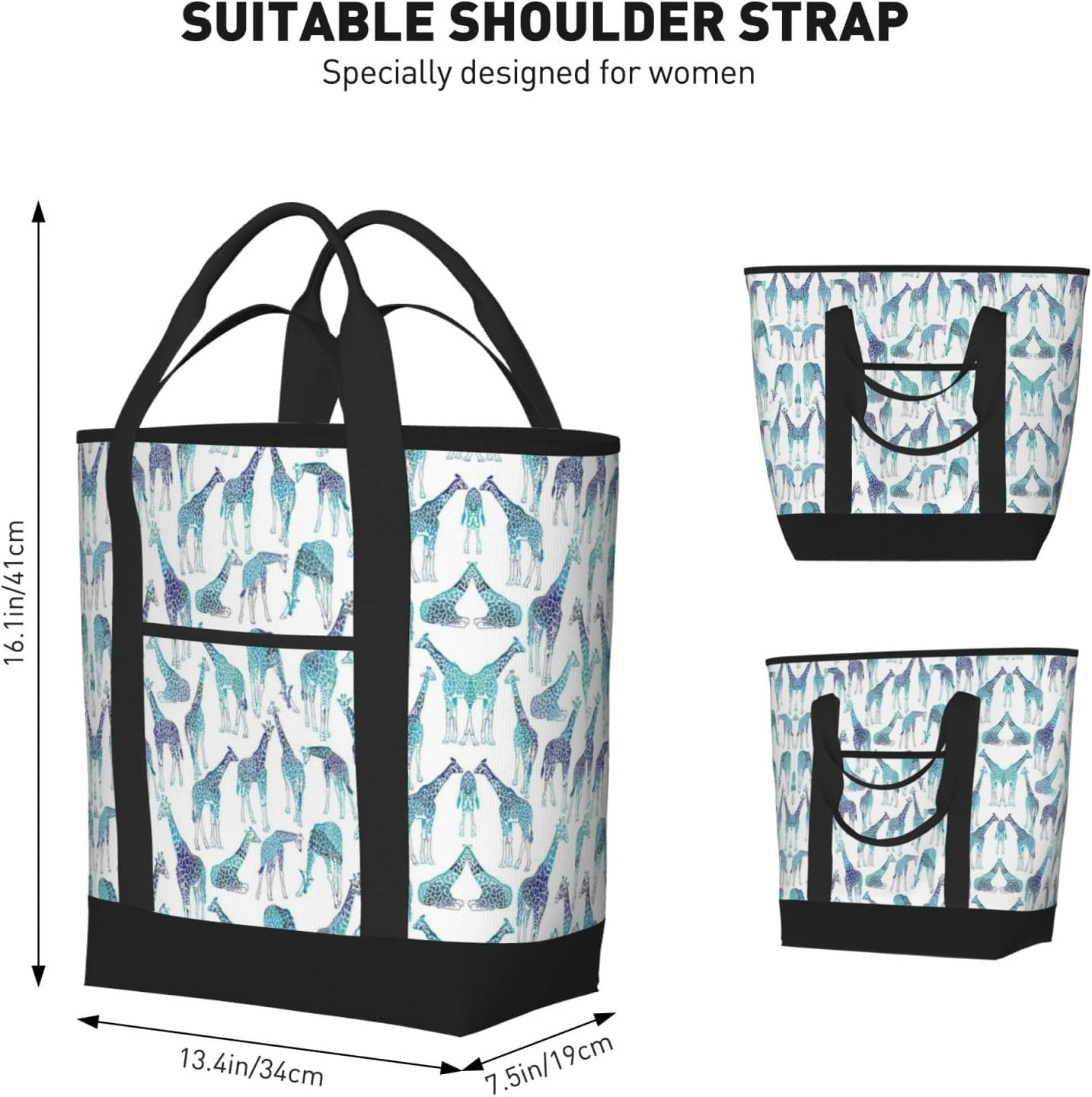 Giraffe Pattern Print Large Cooler Bag Tote Bag,Reusable Grocery Bag,Lunch Box Bag, For Picnic Beach Camping