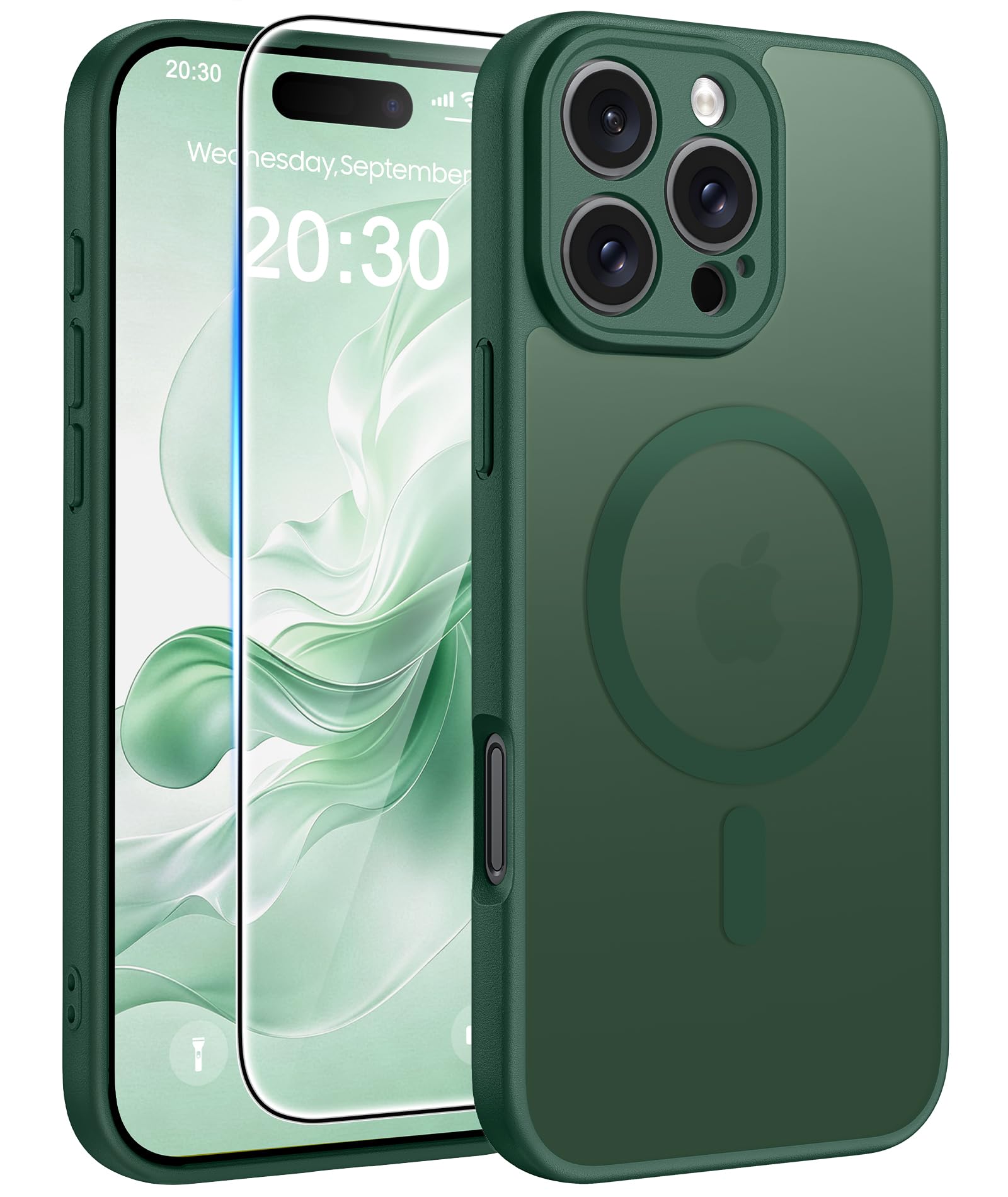 FNTCASE for iPhone 16 Pro-Max Case: Translucent Green Fit for MagSafe