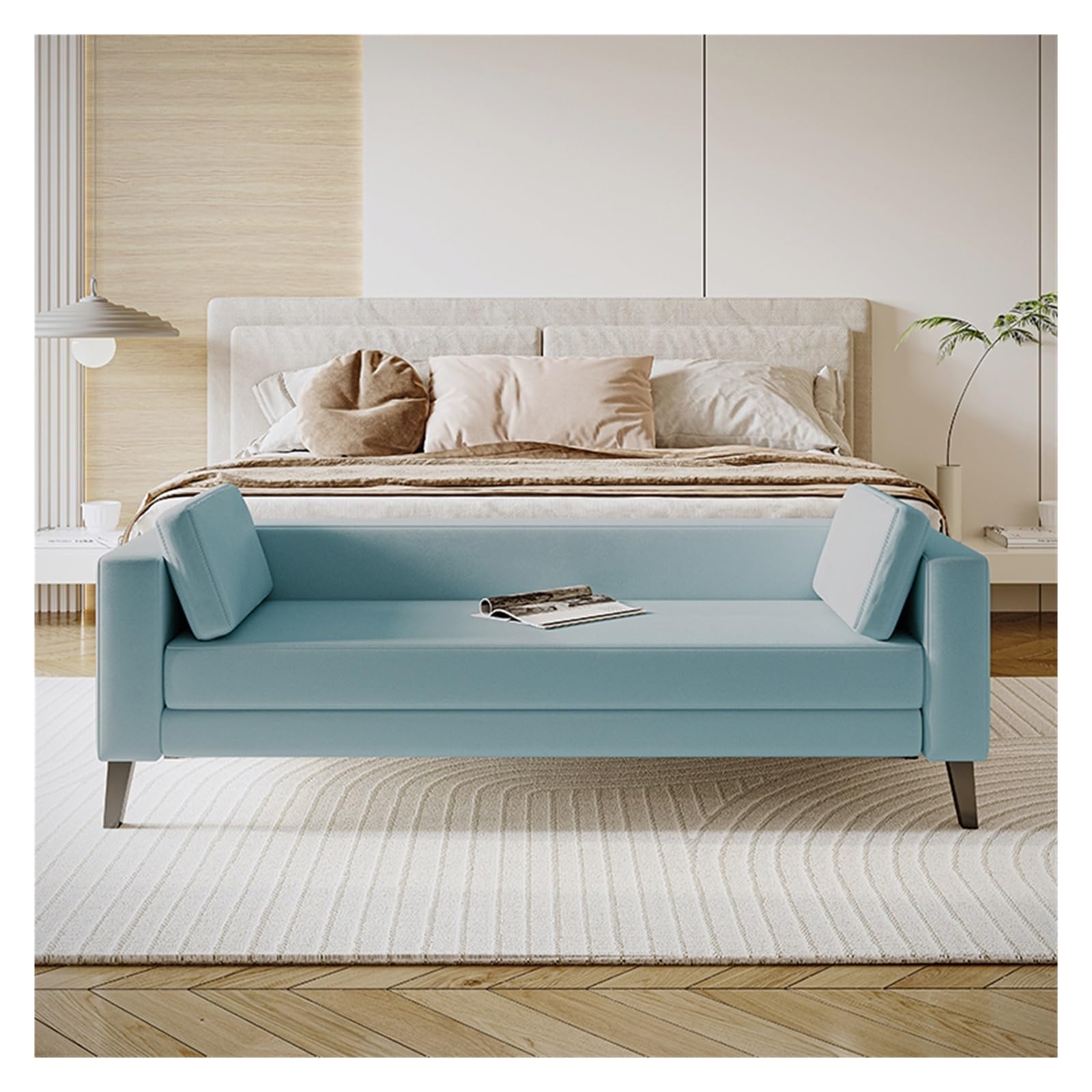 Banco de Entrada Banco de Tela for Dormitorio for Extremo Cama, Banco otomano tapizado Moderno, Entrada Largo for baño, Sala Estar, vestíbulo Interior para Pasillo(Blue)