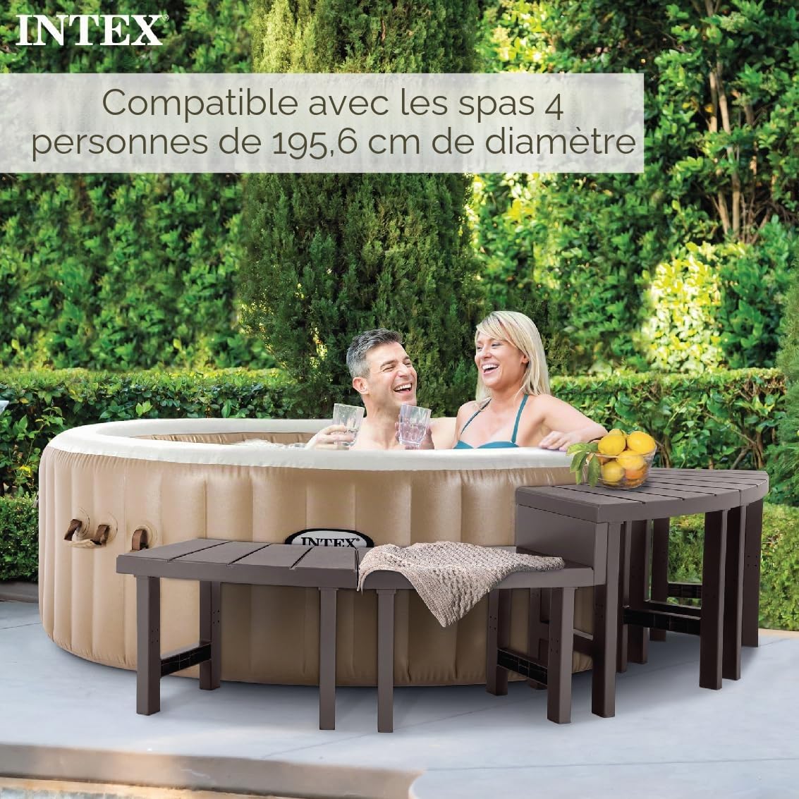 Intex PureSpa 28514E Lot de 2 bancs d'accessoires de Taille Moyenne, compatibles avec Spa pour 4 Personnes, se Combine pour créer Un Plus Grand Banc, Rangement Plat, capacité de 158,8 kg