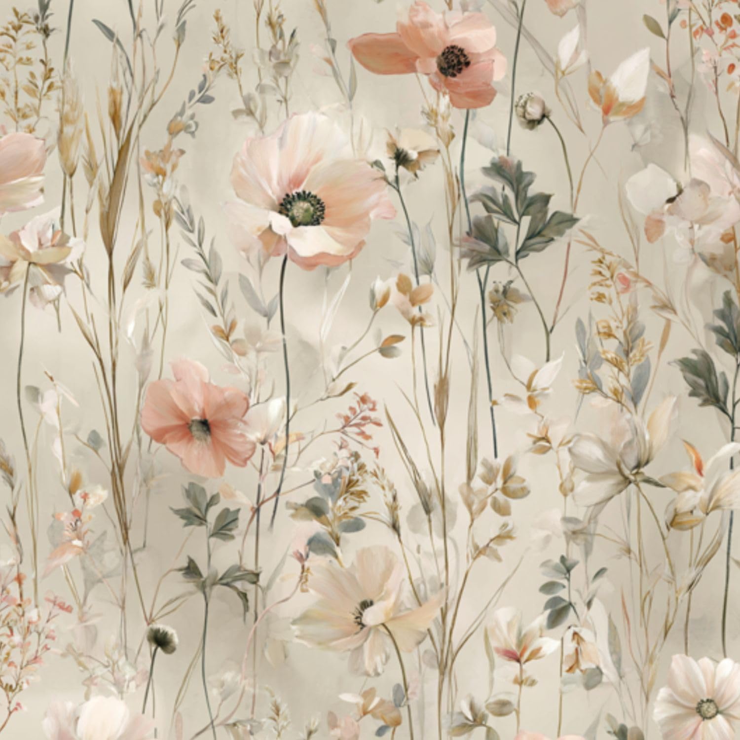 DERUINVAIO Self Adhesive Feature Removable Dreamy Botanical Watercolor Floral Peel and Stick Vinyl Wallpaper Roll, Sticky Lining Paper for Bedroom, Living Room, Kitchen Walls