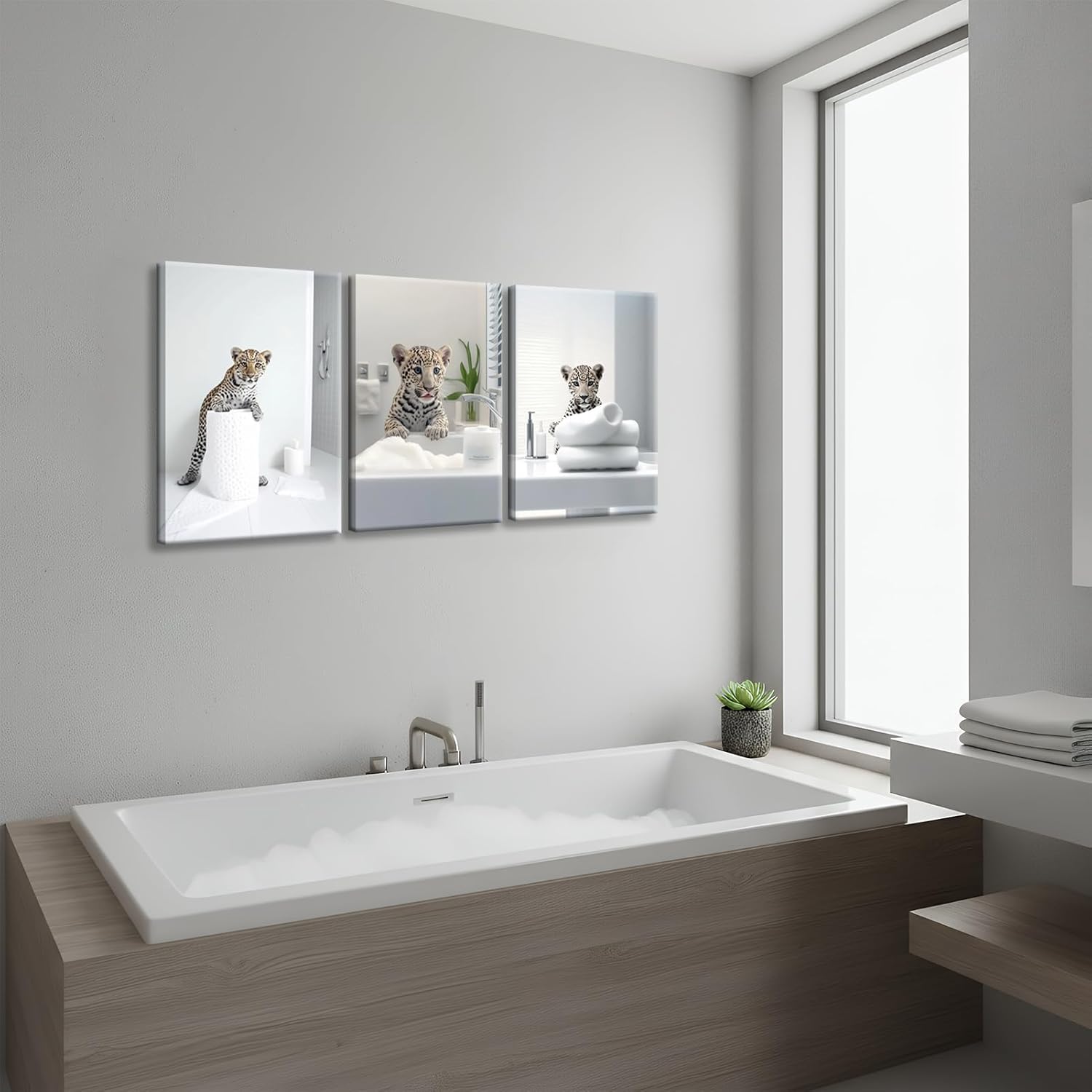 3Pcs Funny Leopard Bathroom Canvas Wall Art Cute Animal Posters Prints Modern Bathroom Wall Decor for WC Toilet Home Decoration 12x16in Prepare to hang