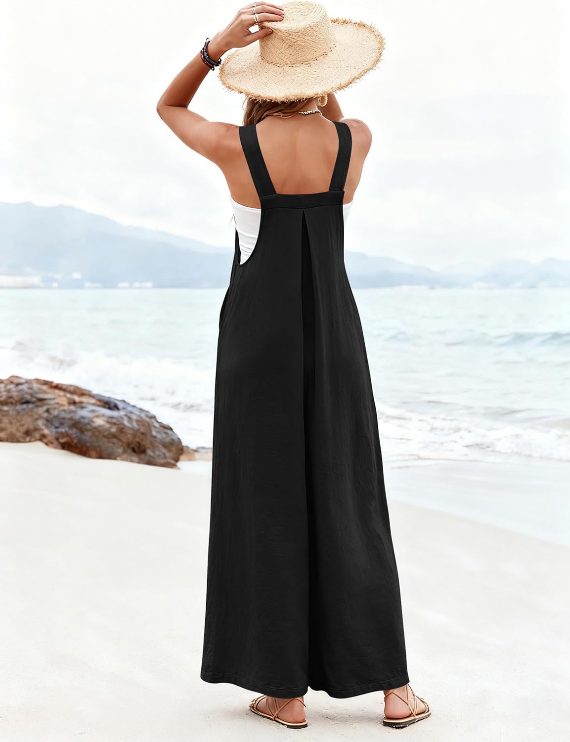 Ekouaer Women's Casual Overalls Loose Wide Leg Jumpsuits Summer Boho Floral Printed Baggy Rompers with Pockets - Image 3