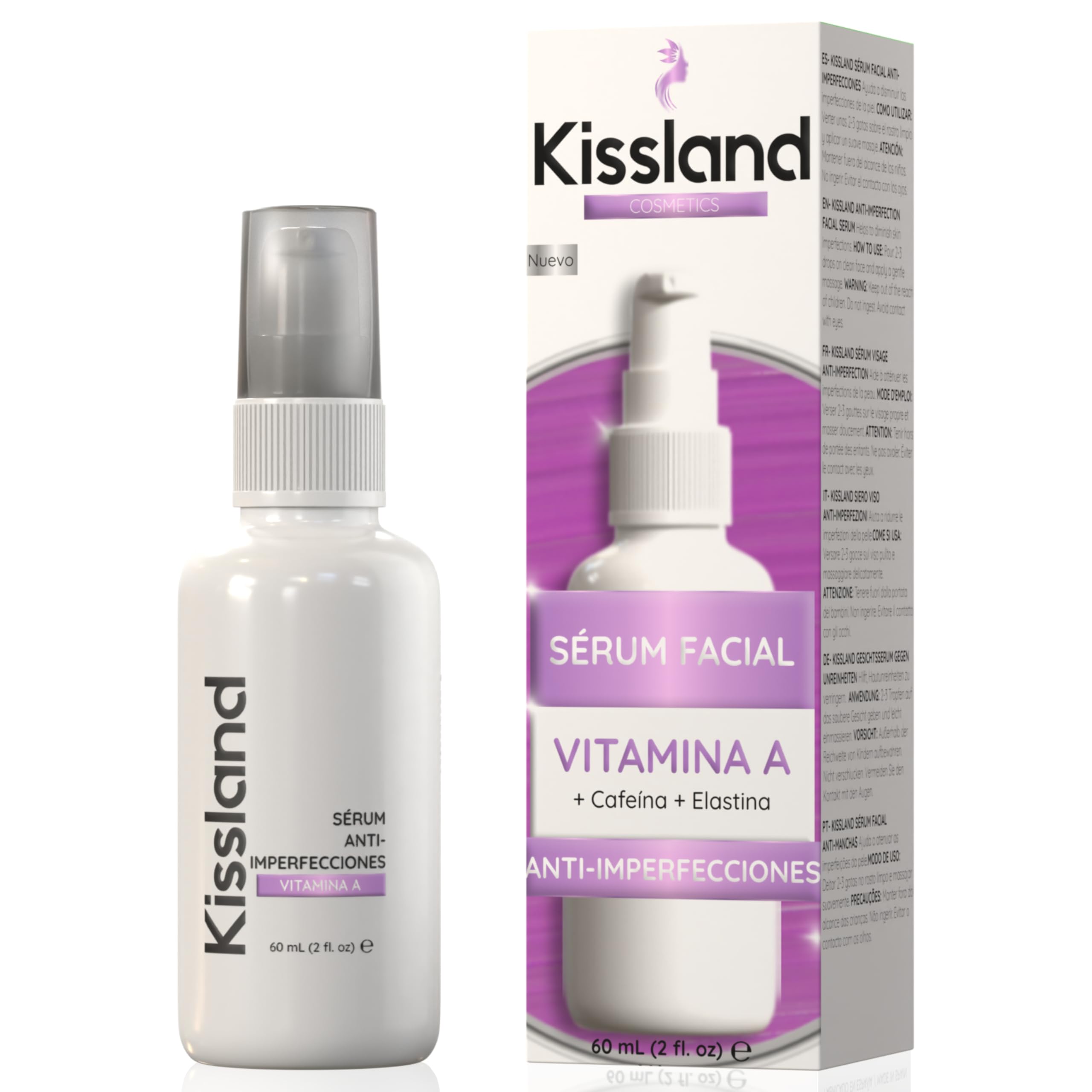 Serum Retinol Puro para la Cara, Cafeína y Elastina 60 ml - Retinol Serum Facial Anti-Marcas Perfeccionador de la piel - Atenúa las Marcas del Acné y Marcas Oscuras - Serum Facial Mujer Reductor