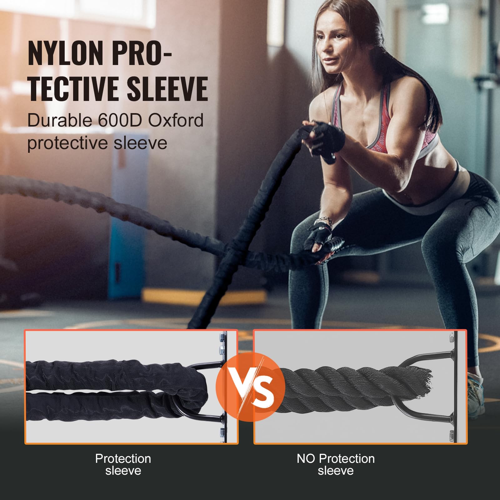 VEVOR Corde de combat, 38 mm, corde d'entraînement en polyester, 9,1 m, équipement d'exercice lourd avec manchon de protection et ancre, pour entraînement de force de base, la salle de gym à domicile