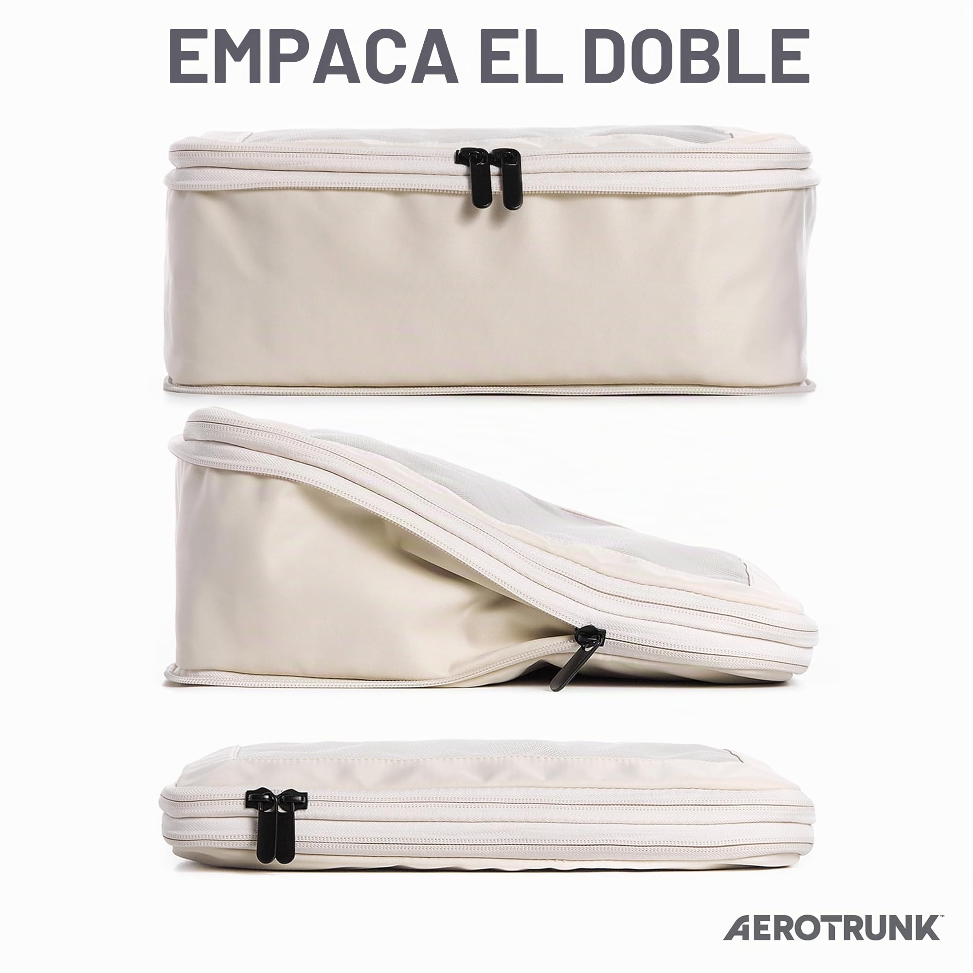 Aerotrunk Cubos de compresión para viajes, organizadores de equipaje con doble cremallera para maletas, lote de 4, beis