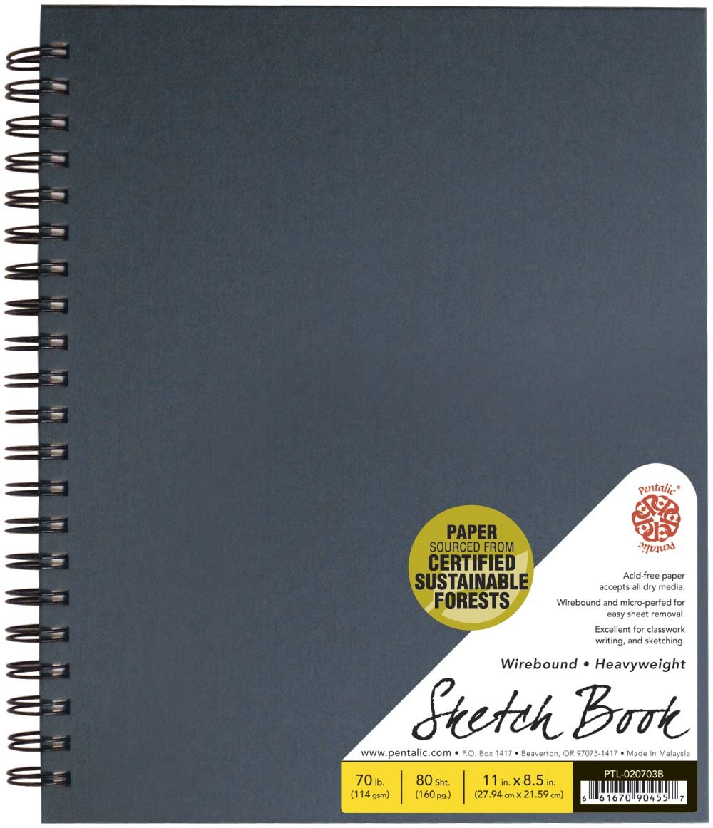 Pentalic Carnet de Croquis, Cahier à Spirale, 8–1/5,1 cm par 27,9 cm, Noir