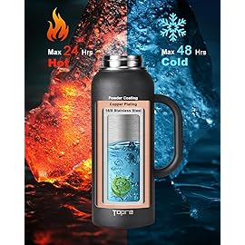 Topre 40 oz Insulated Water Bottle with Straw and Lid, Food-grade Double Wall Vacuum Stainless Steel Flask with Handle,Leakproof Metal Travel Jug With Carry Pouch and Brush,Keep Cold & Hot,Black