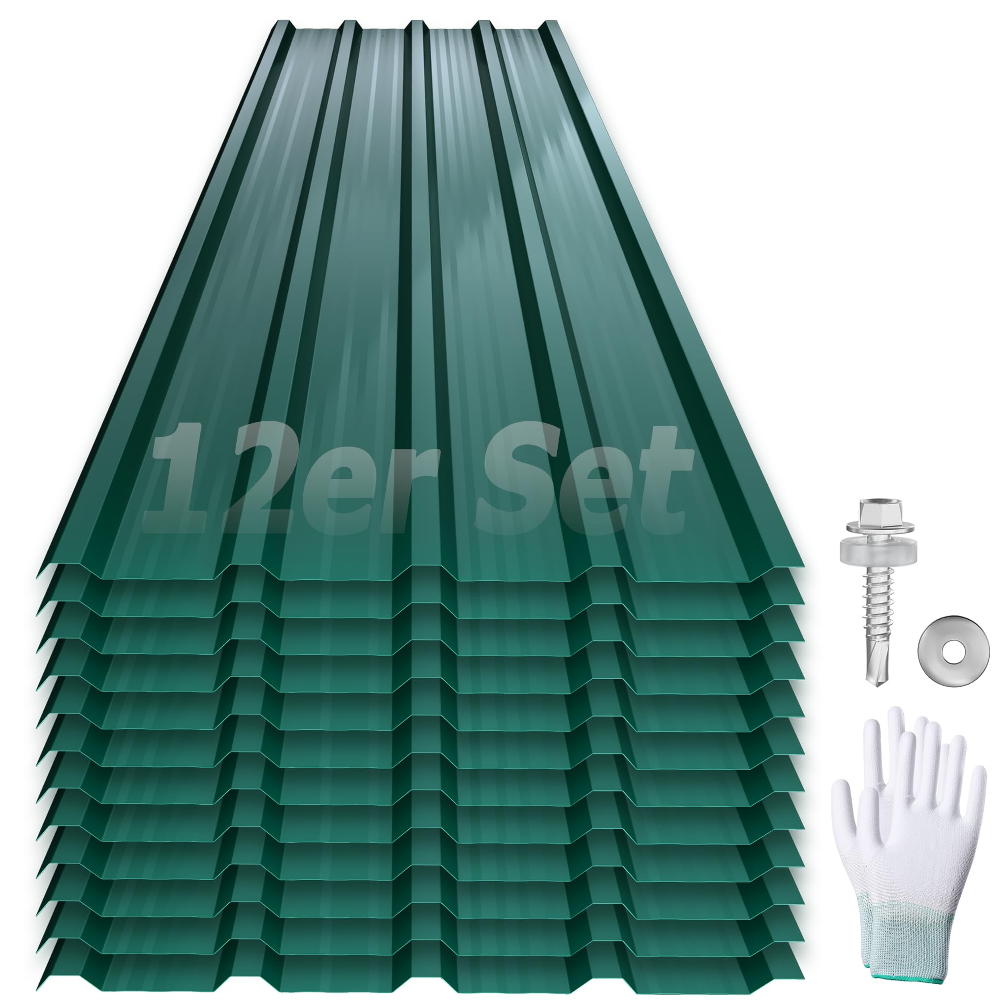 YRHome 12 piezas de tejas para techo trapecio 129,5x45cm chapa de acero forma chapa placas para techo resistente a la intemperie para garajes chapa galvanizada para techo tipo A verde incl. tornillos