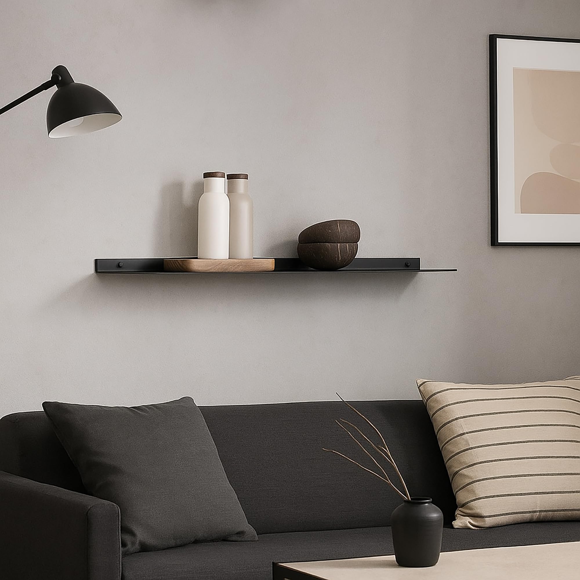 Wandregal Stahl 100 cm – Metallregal schwarz matt – Regal Wand 3 mm Dicke – Bücherregal – Küchenregal hängend – Schweberegal inkl. Dübel, Schrauben