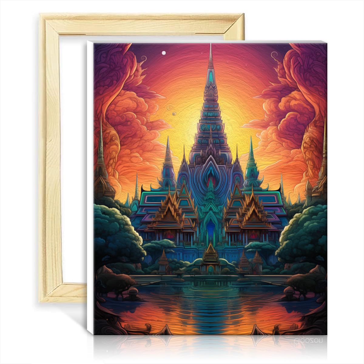TANGFEIY Oil Painting Kits Grand Palace Thailand Canvas Oil Painting Kit Kids with 3 Brushes & Acrylic Paints House Art Deco Crafts NO Frame(50x65cm) โ image 1