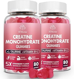 Creatine Monohydrate Gummies - 5g for Men & Women, 160 Count and Creatine Chewable Supplements for Muscle Gain, Muscle Strength, Energy Boost, and Muscle Builder, Sugar Free, Vegan (Strawberry)