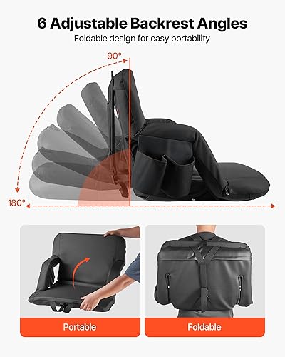 Miniatura 5 de VEVOR Asiento de estadio, 6 ángulos ajustables, asiento de estadio de 2.75 pulgadas con respaldo y reposabrazos, silla ancha con bolsillo de gancho